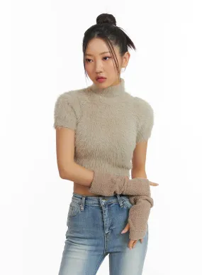 Fuzzy Turtleneck Short Sleeve Sweater CJ429