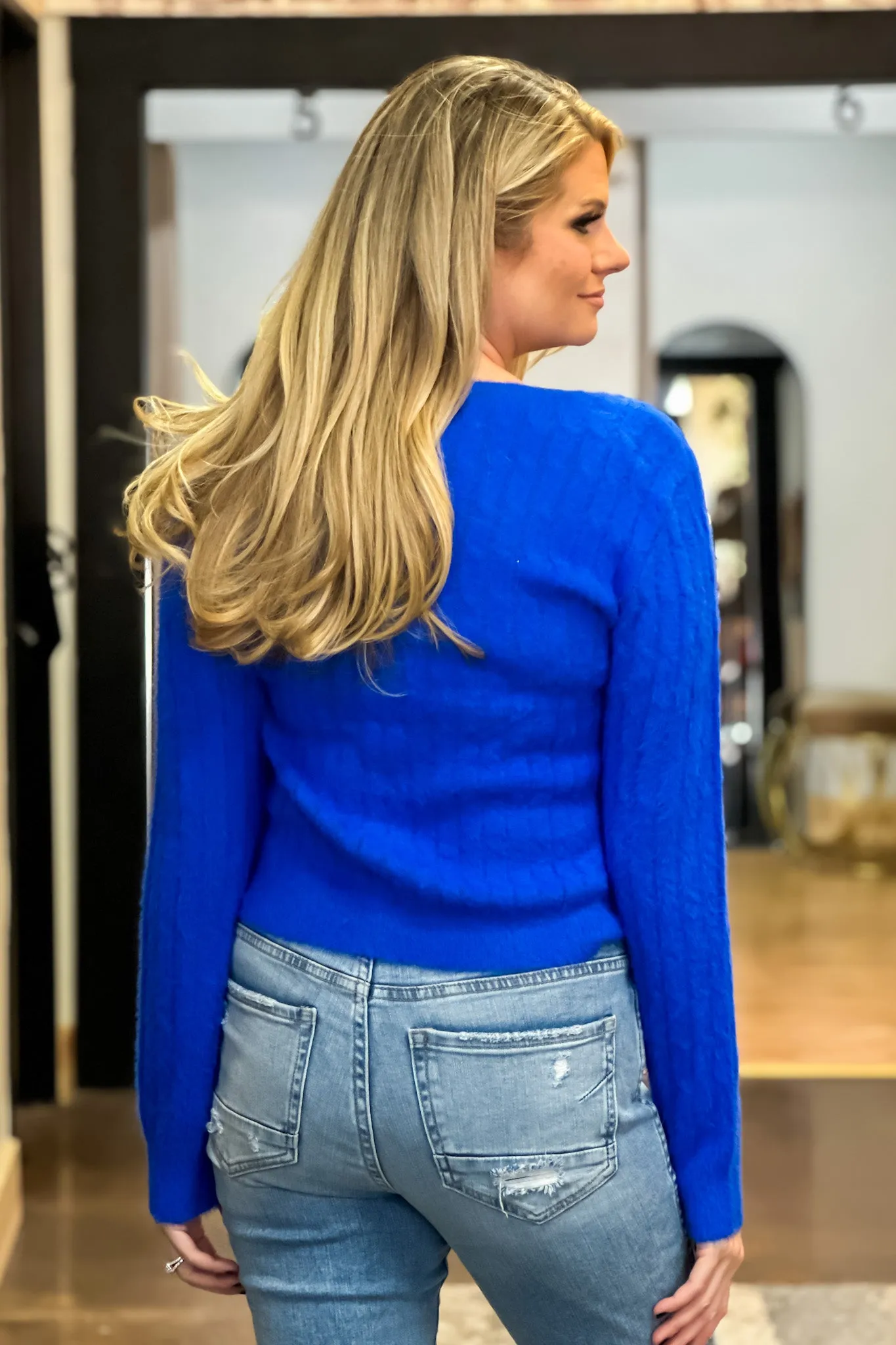 Get Happy Fuzzy Cardigan : Cobalt