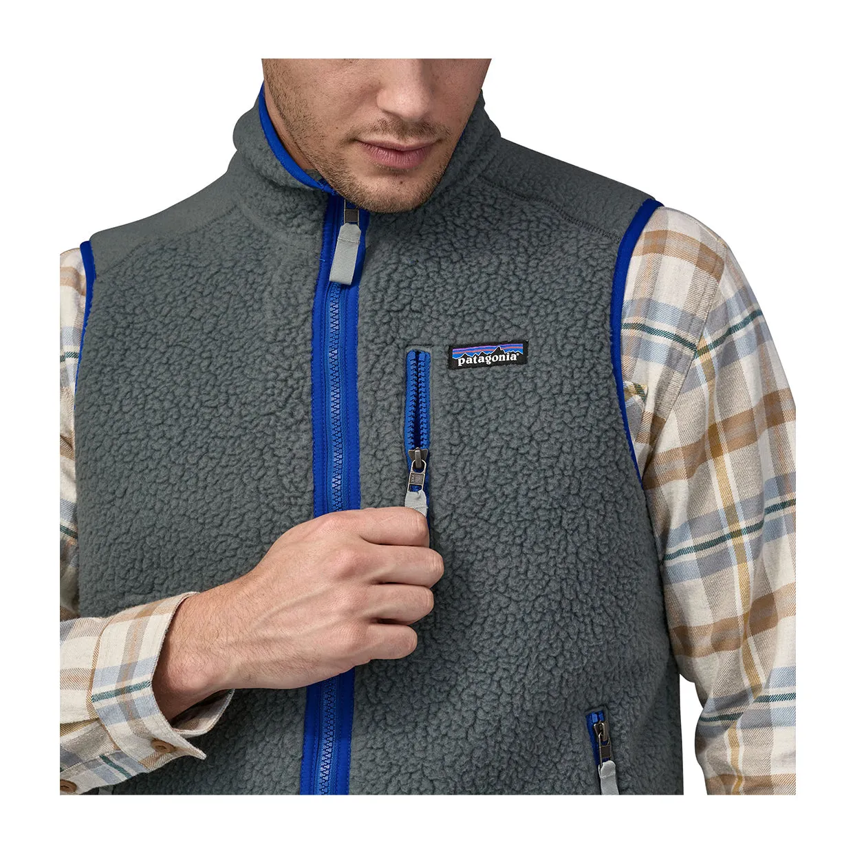 Gilet Uomo Patagonia Retro Pile Fleece Vest Grigio / Blu