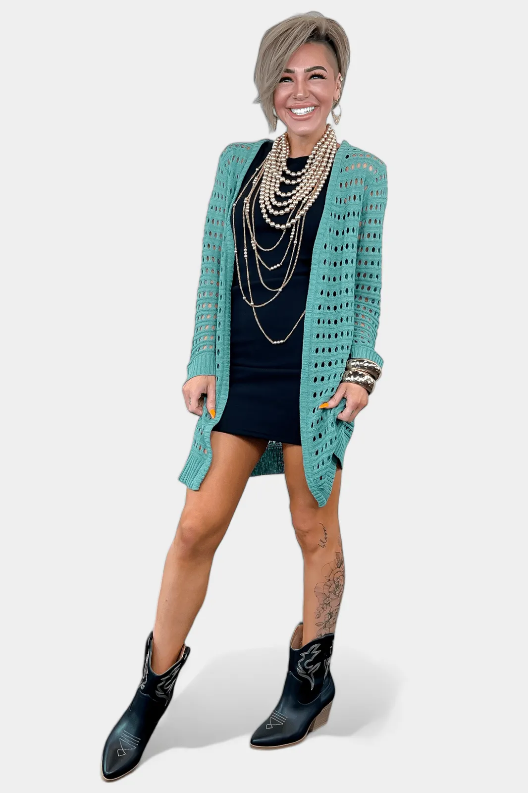 Green Open Knit Cardigan