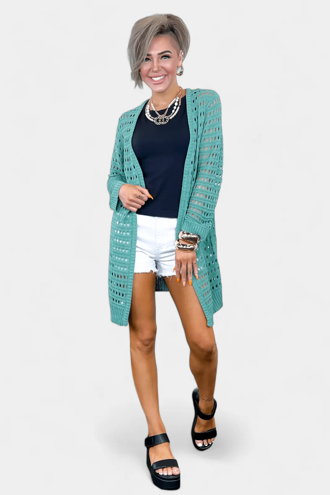 Green Open Knit Cardigan