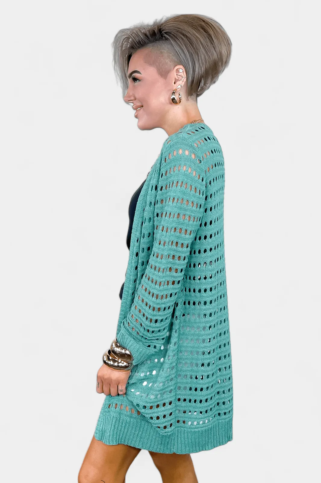 Green Open Knit Cardigan