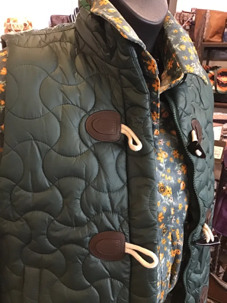 Green Quilted Toggle Button Vest - SML