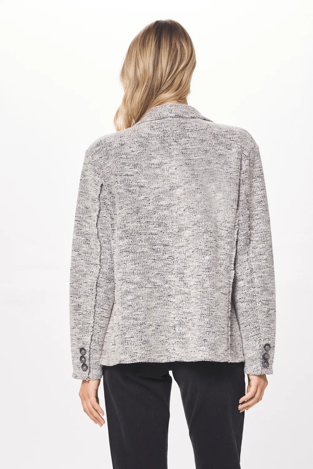 Grey & Black Oversized Textured Knit Blazer