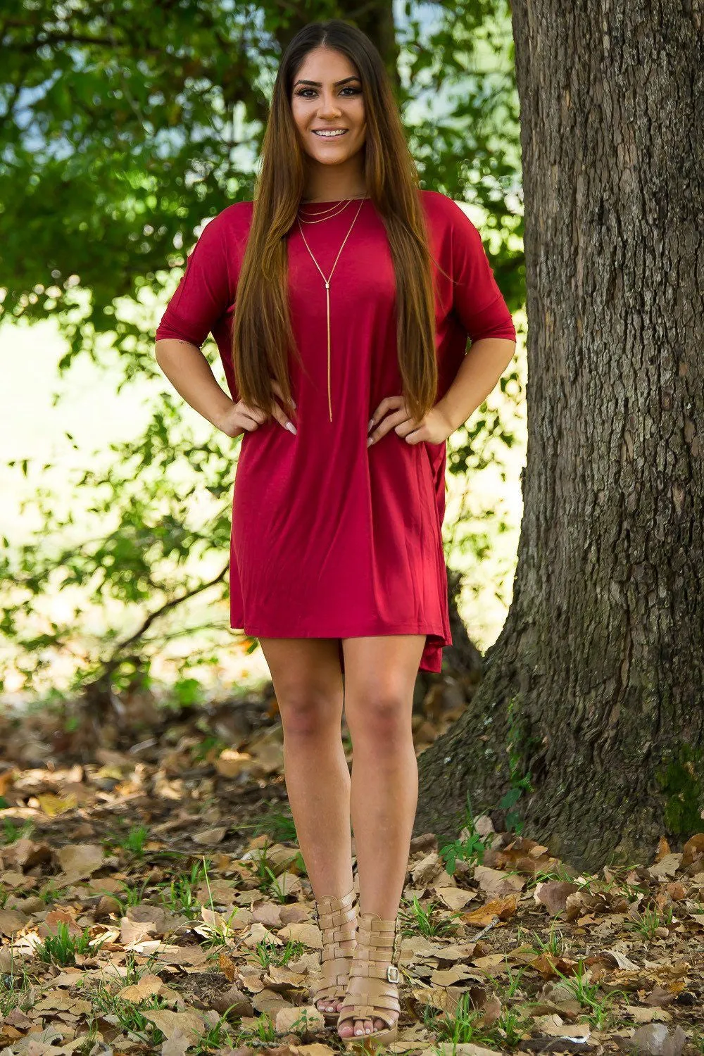 Half Sleeve Piko Tunic - Wine