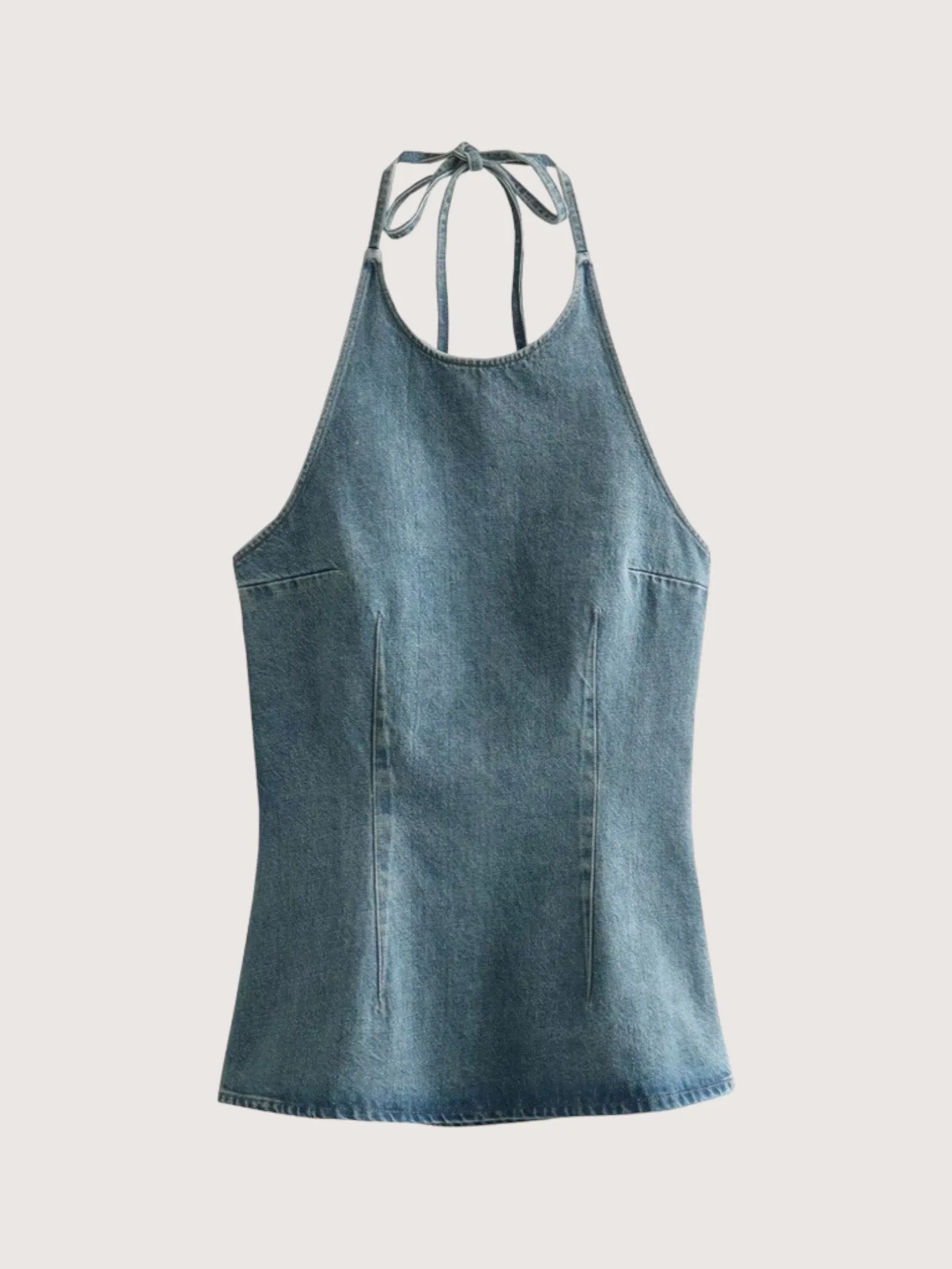 Halter Denim Tunic Top