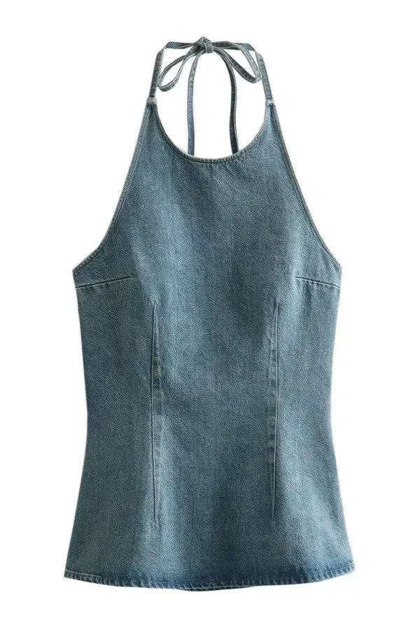 Halter Denim Tunic Top