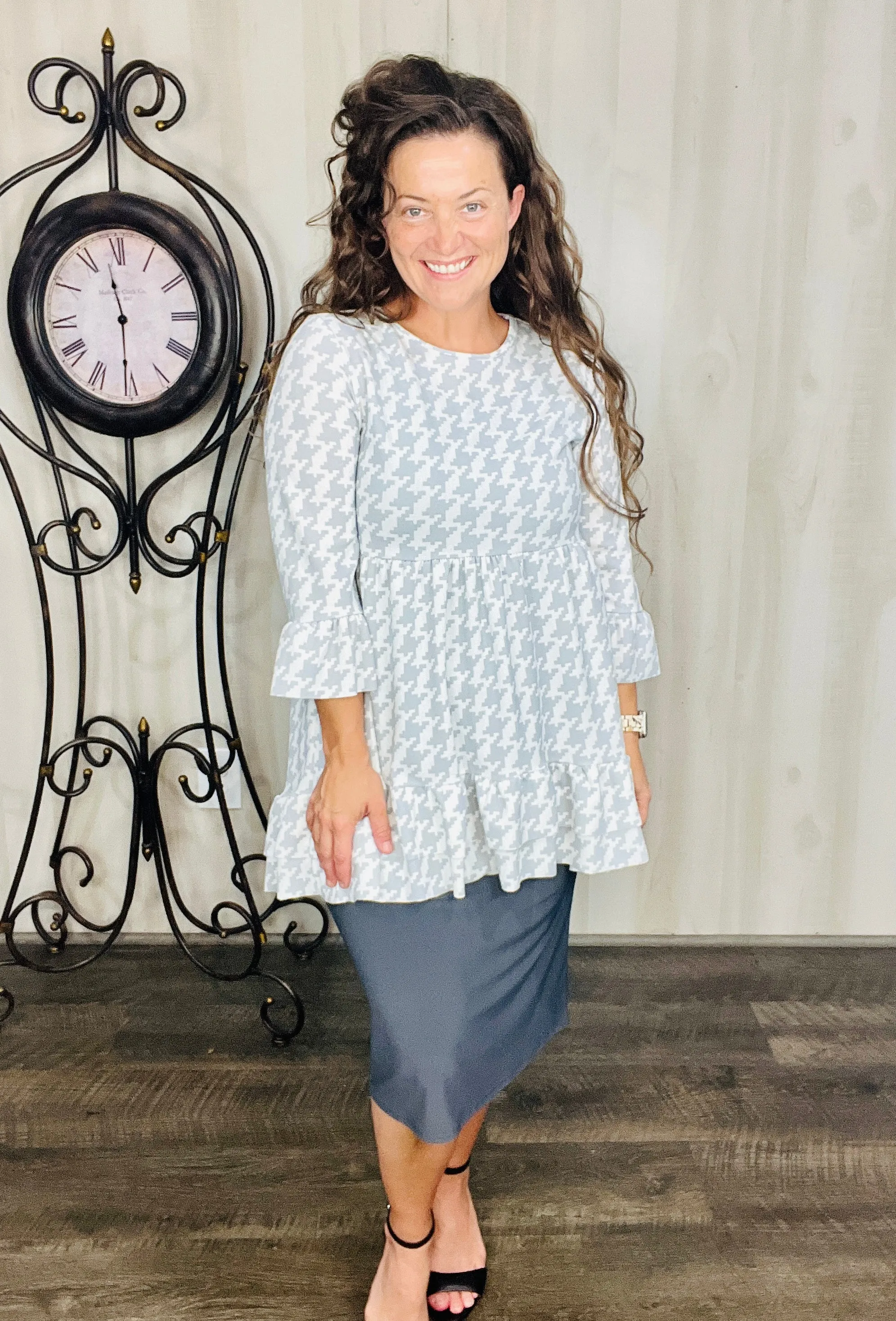 Houndstooth Ruffle Tunic