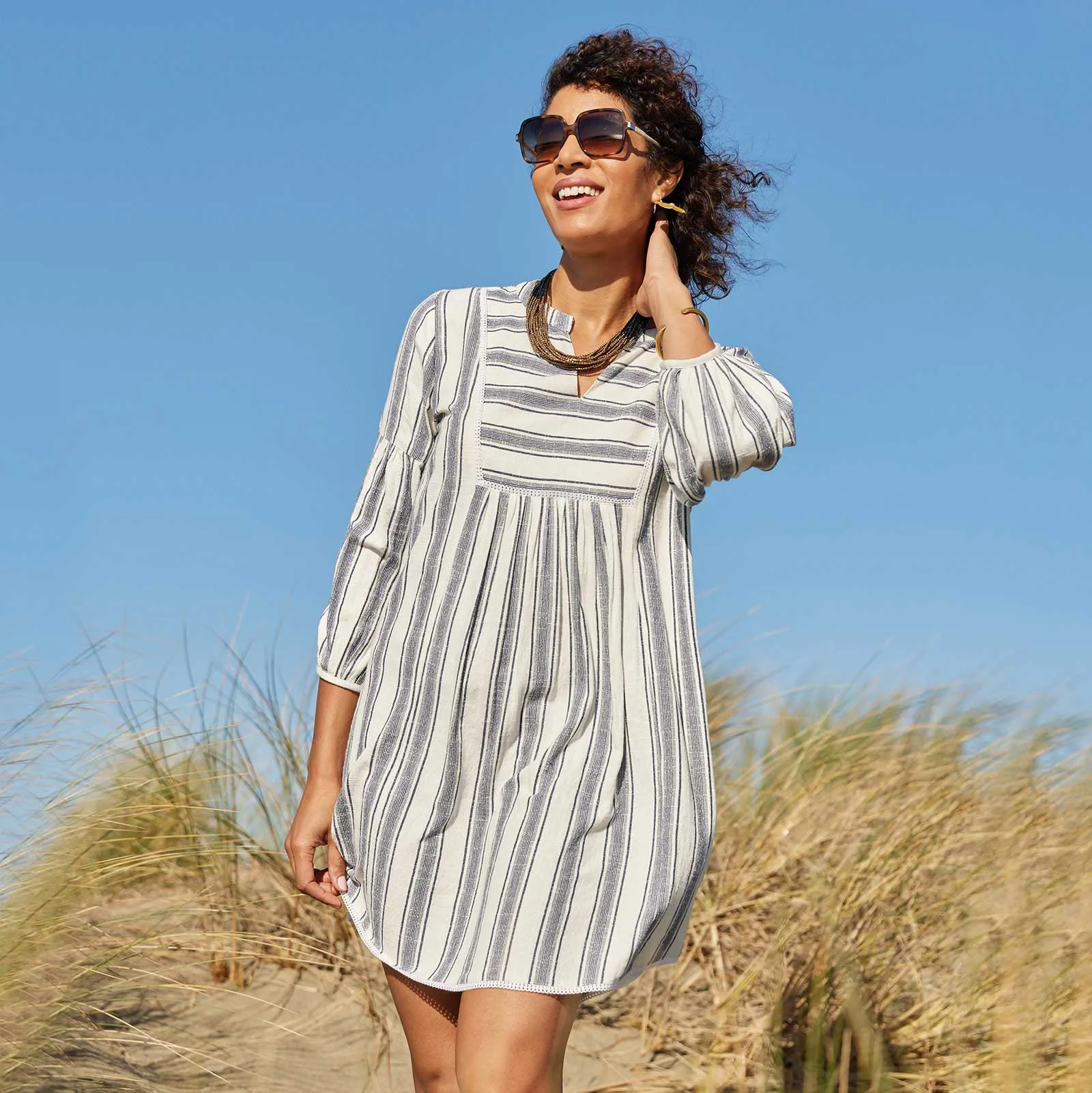 Hydra Navy Striped Tunic Dress