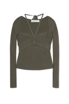 Jonathan Simkhai Alexia Marled Compact Rib Sweetheart Knit Top - Olivine Multi