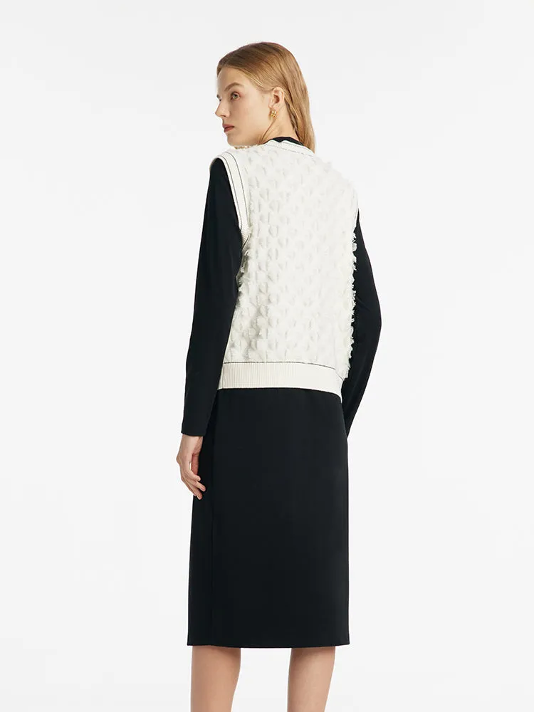 Knitted Midi Dress And Contrast Stitch Vest Two-Piece Set