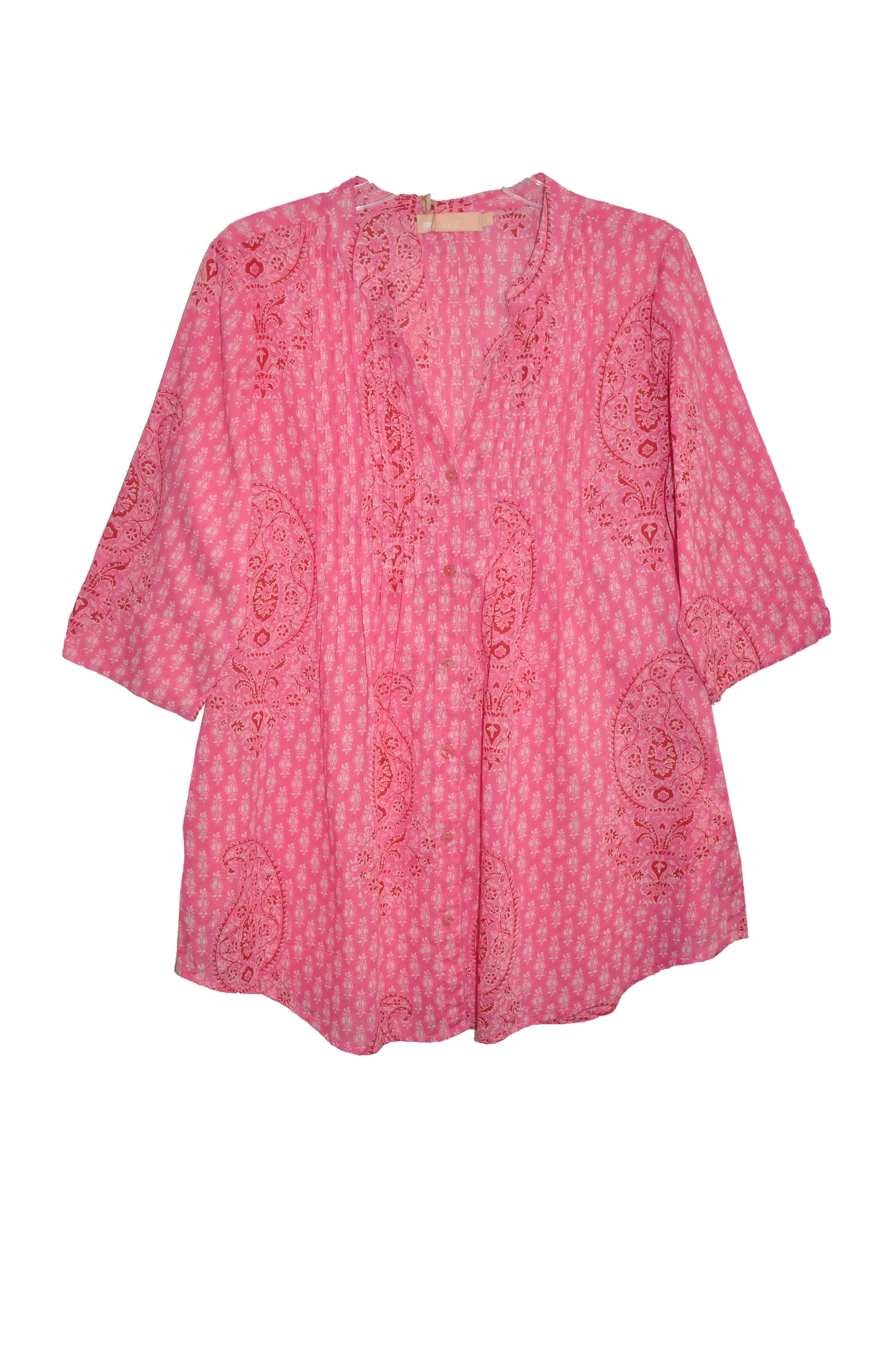 La Cera Pink Paisley Cotton Tunic