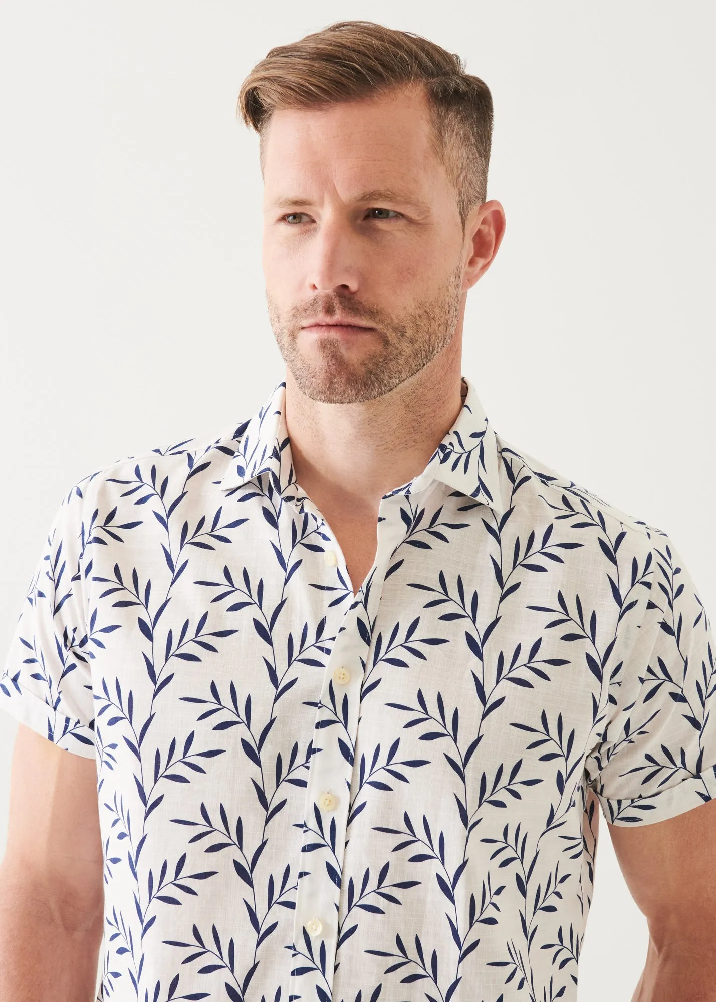 LEAF PRINT COTTON SHORT SLEEVE SHIRT