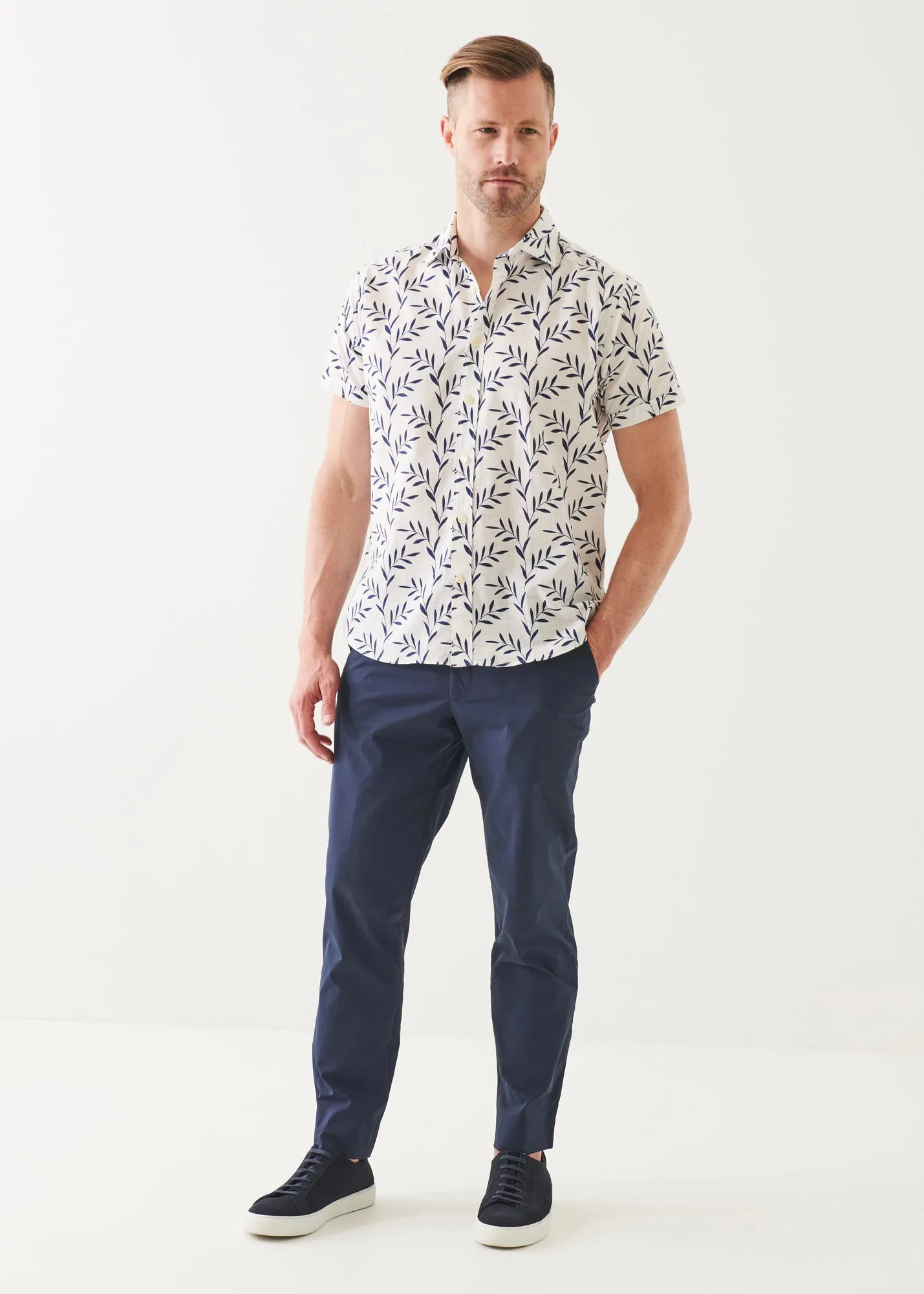 LEAF PRINT COTTON SHORT SLEEVE SHIRT