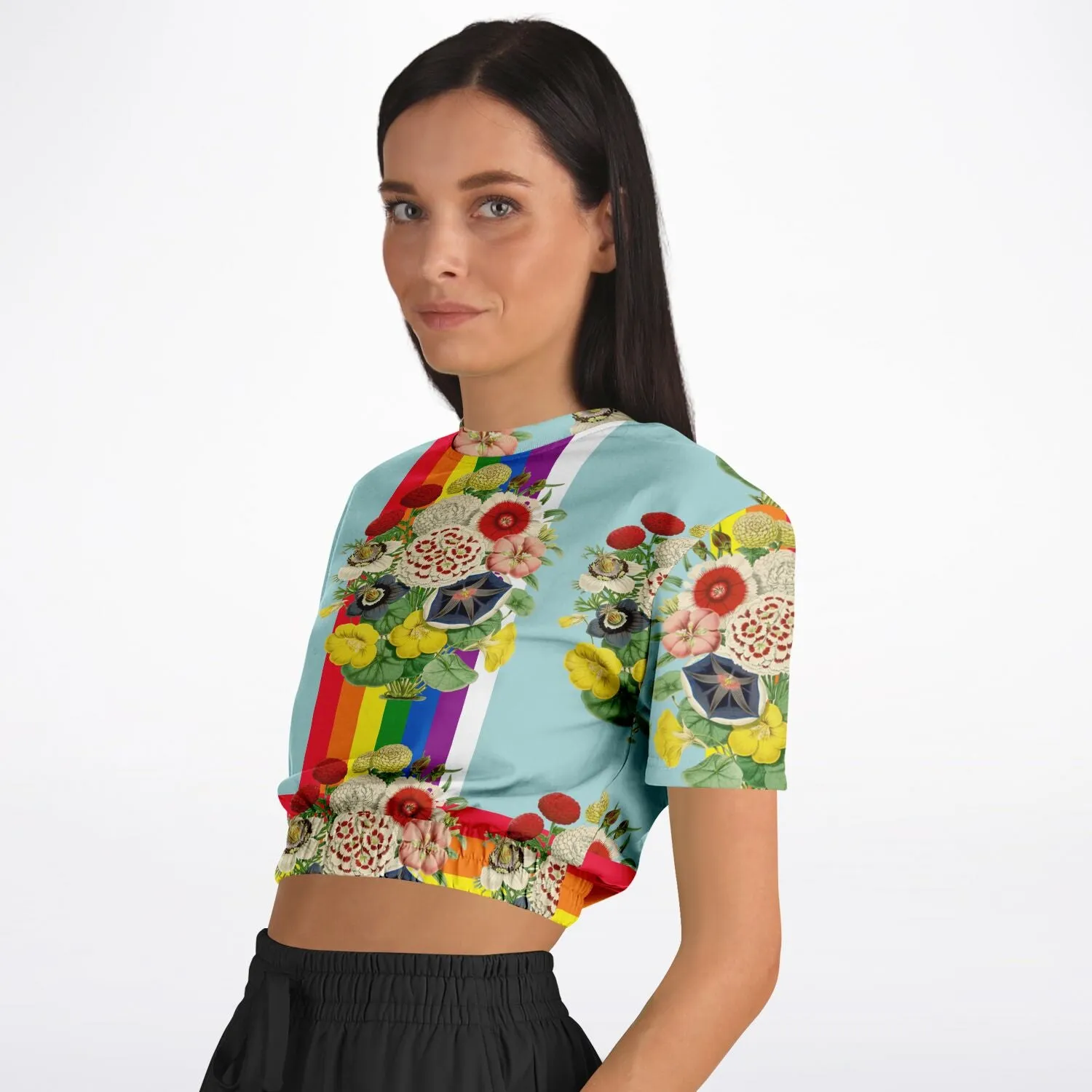 Life in Technicolor Short Sleeve Cropped Eco-Poly Sweater