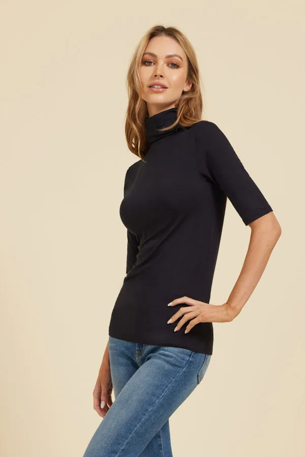 Majestic Elbow Sleeve Turtleneck in Marine