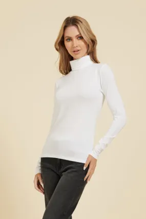 Majestic Long Sleeve Viscose Turtleneck in Blanc