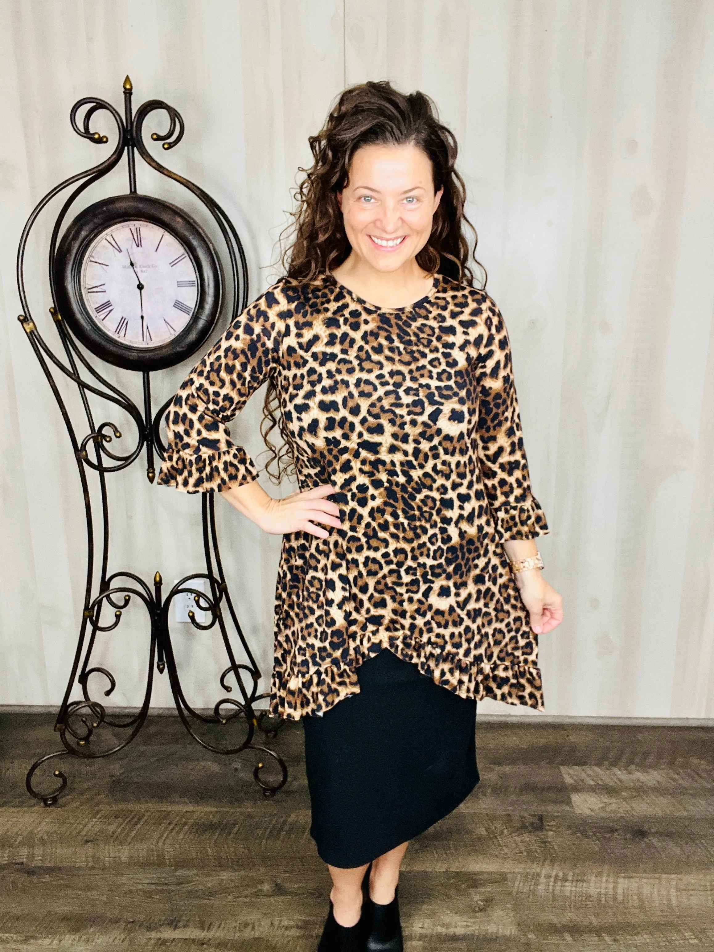 Maria Ruffle Tunic-Leopard