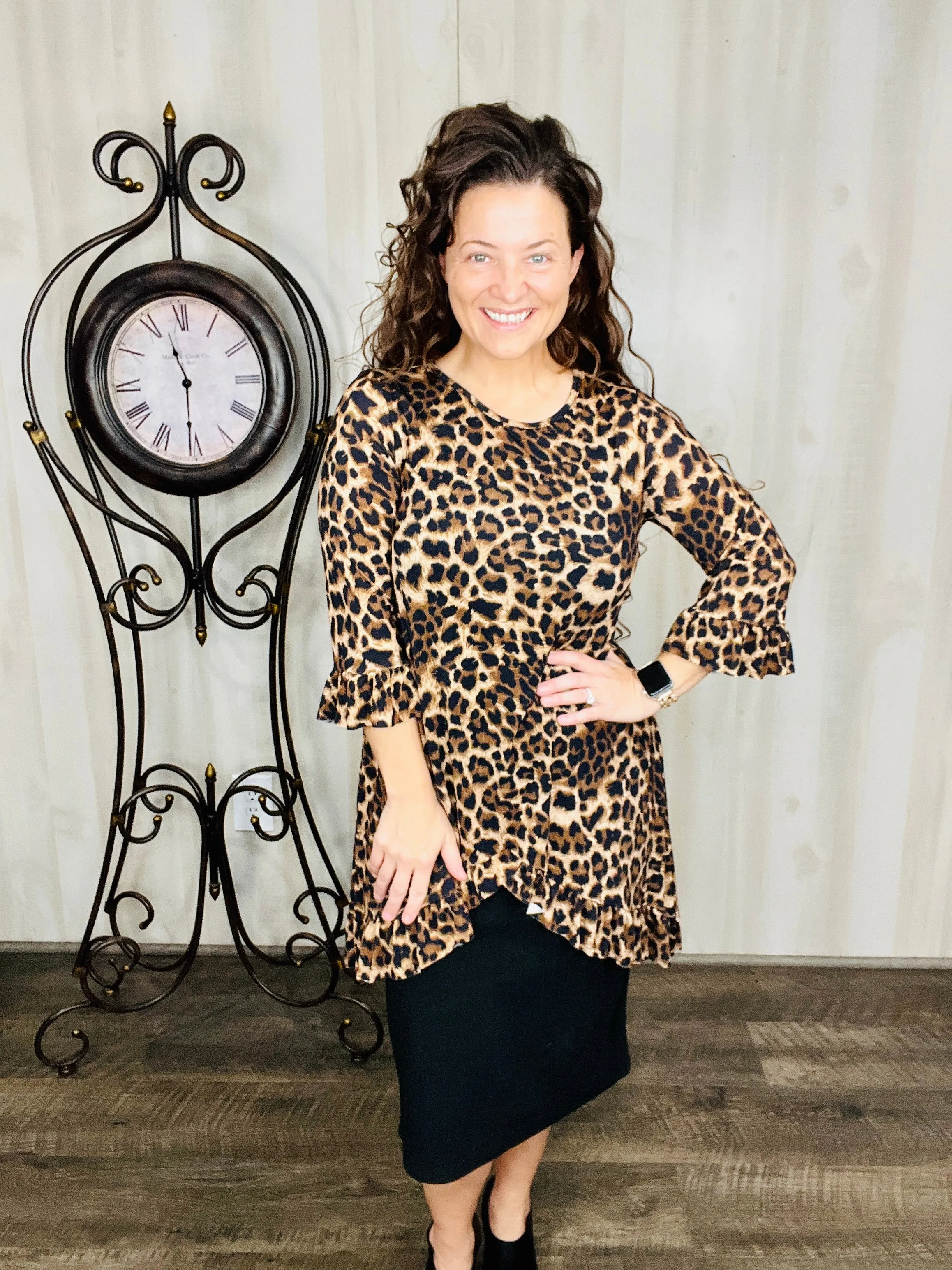 Maria Ruffle Tunic-Leopard