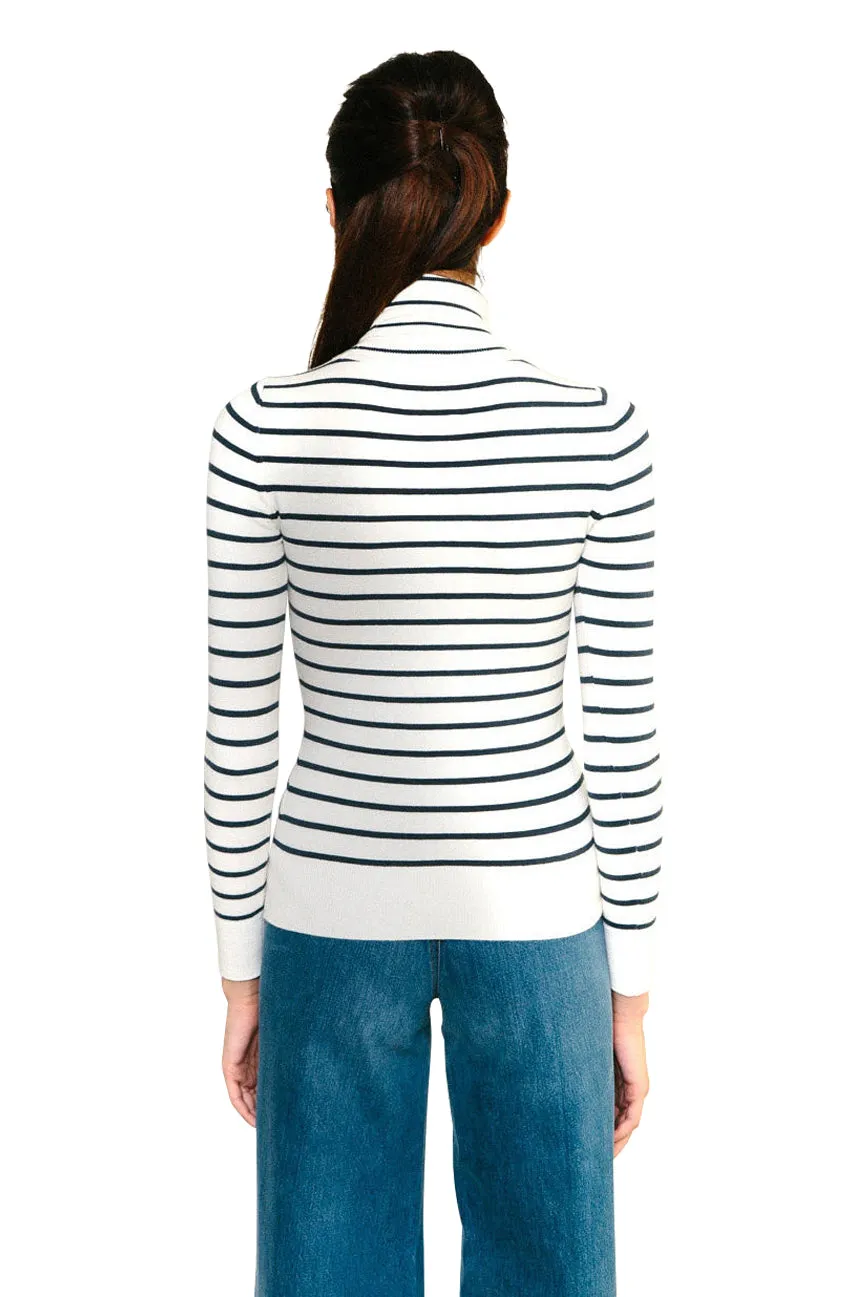 Marine Stripe Peachskin Long Sleeve Turtleneck