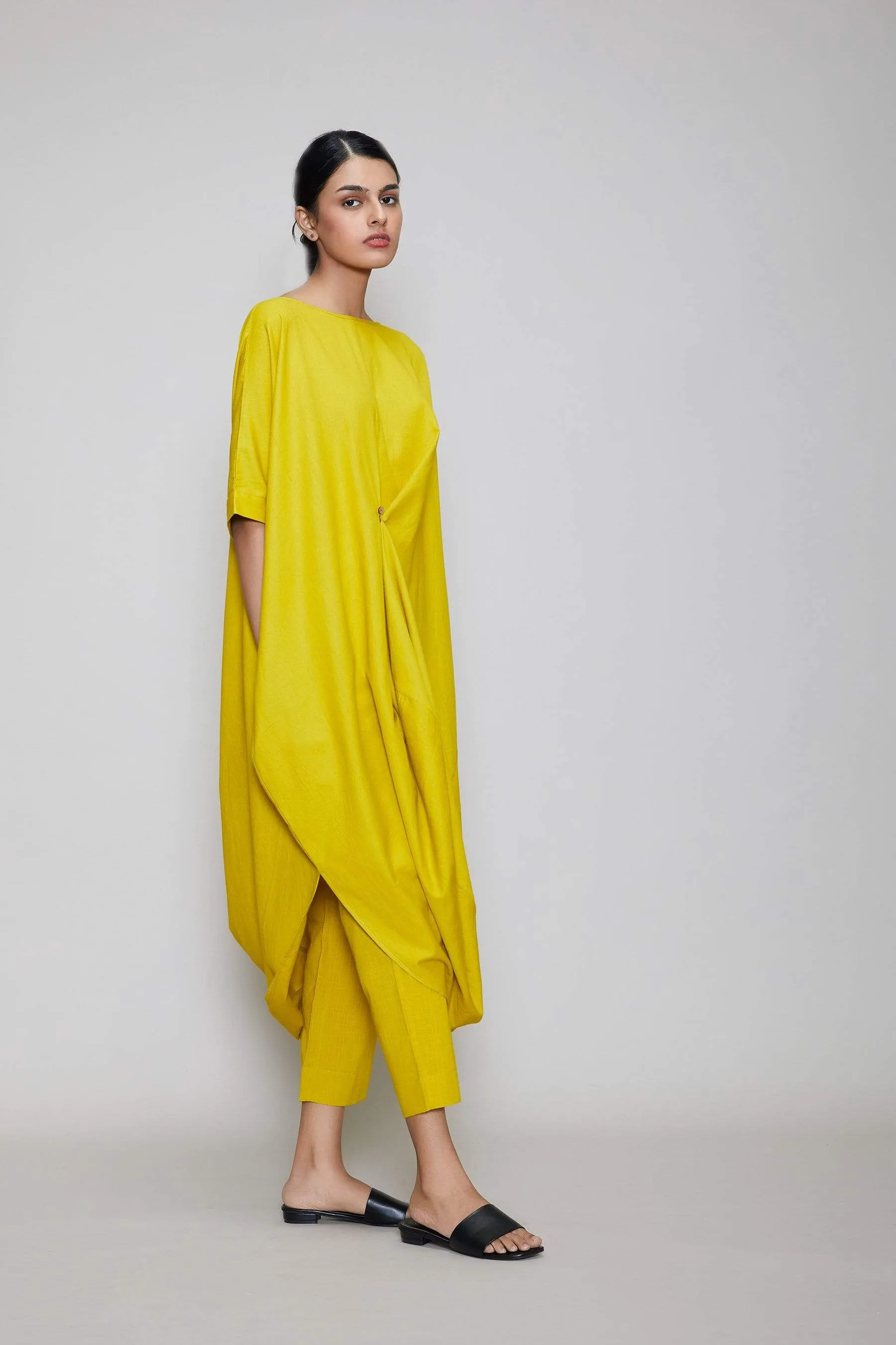 Mati Cowl Button Tunic - Yellow