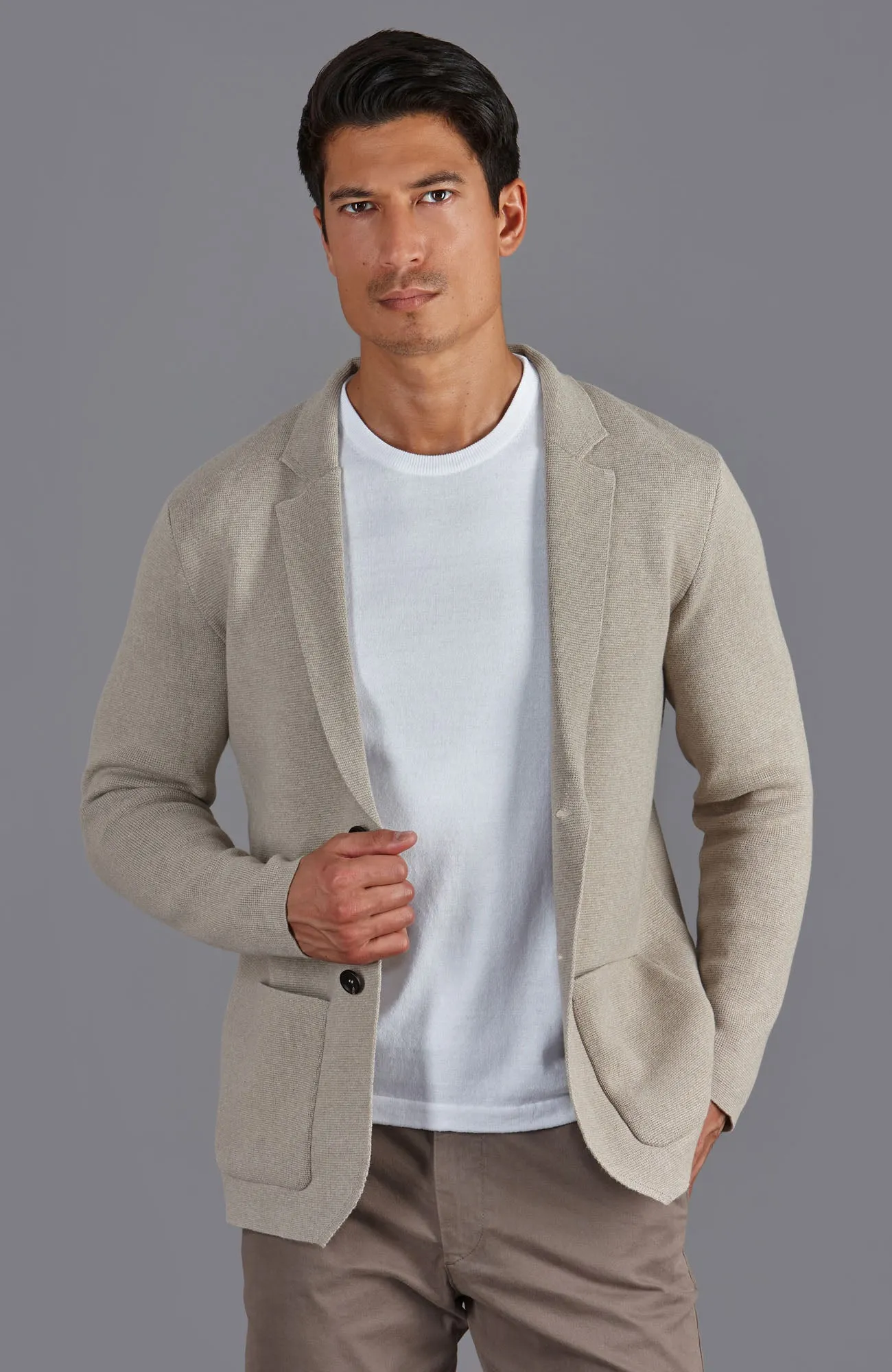 Mens Midweight Cotton Deconstructed Knitted Blazer