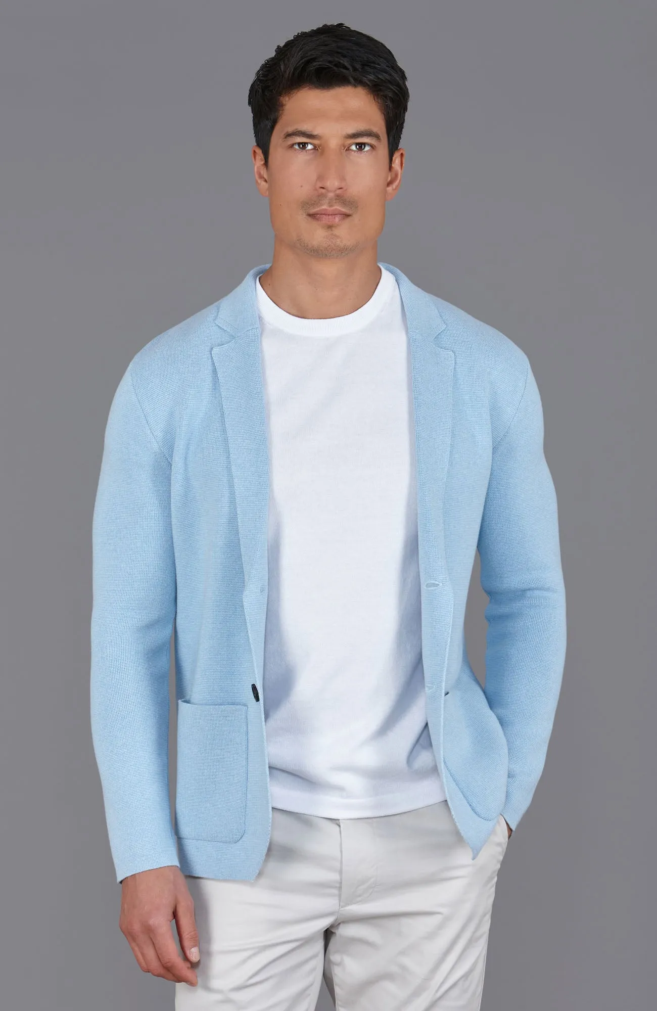 Mens Midweight Cotton Deconstructed Knitted Blazer