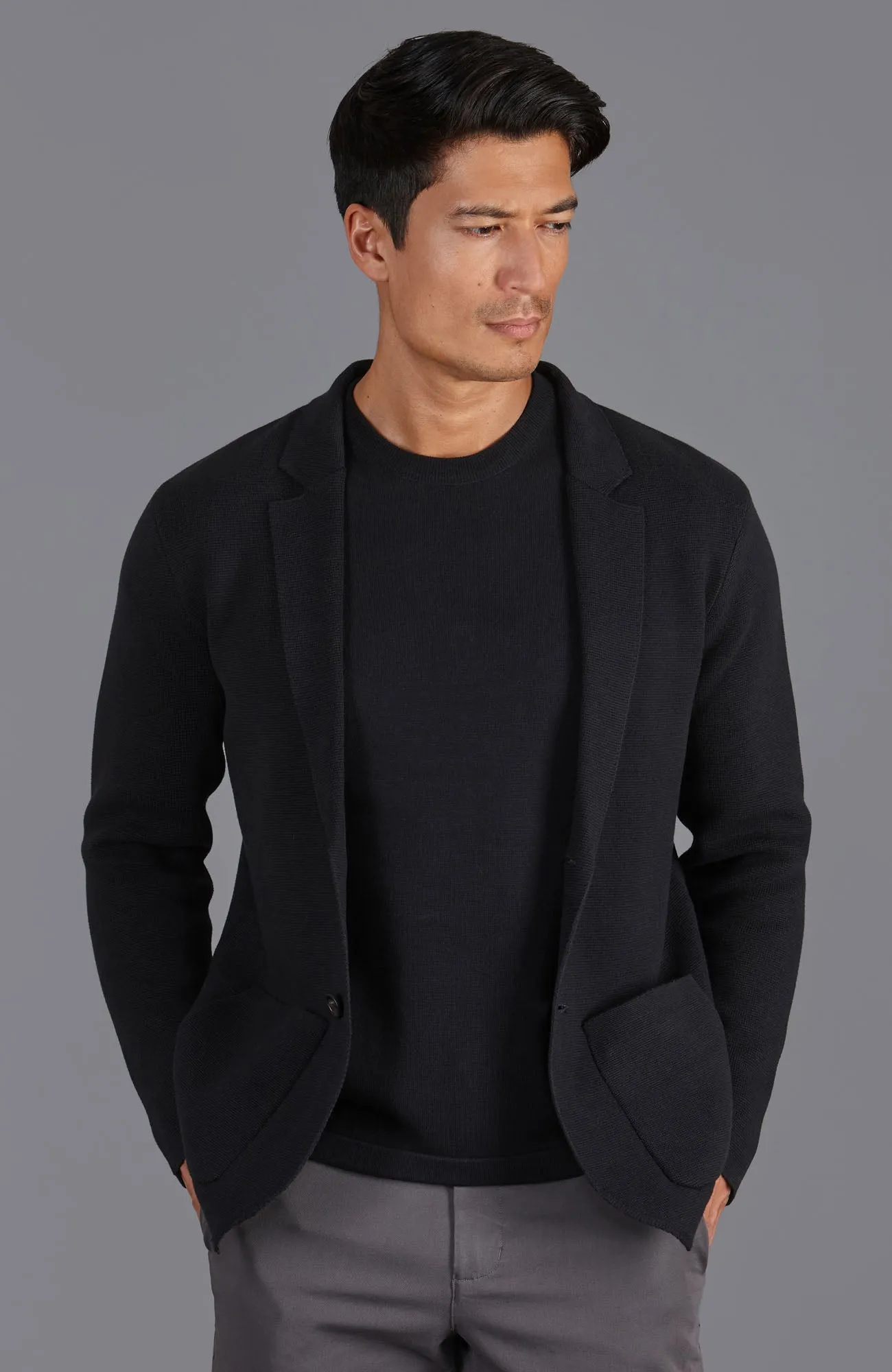 Mens Midweight Cotton Deconstructed Knitted Blazer