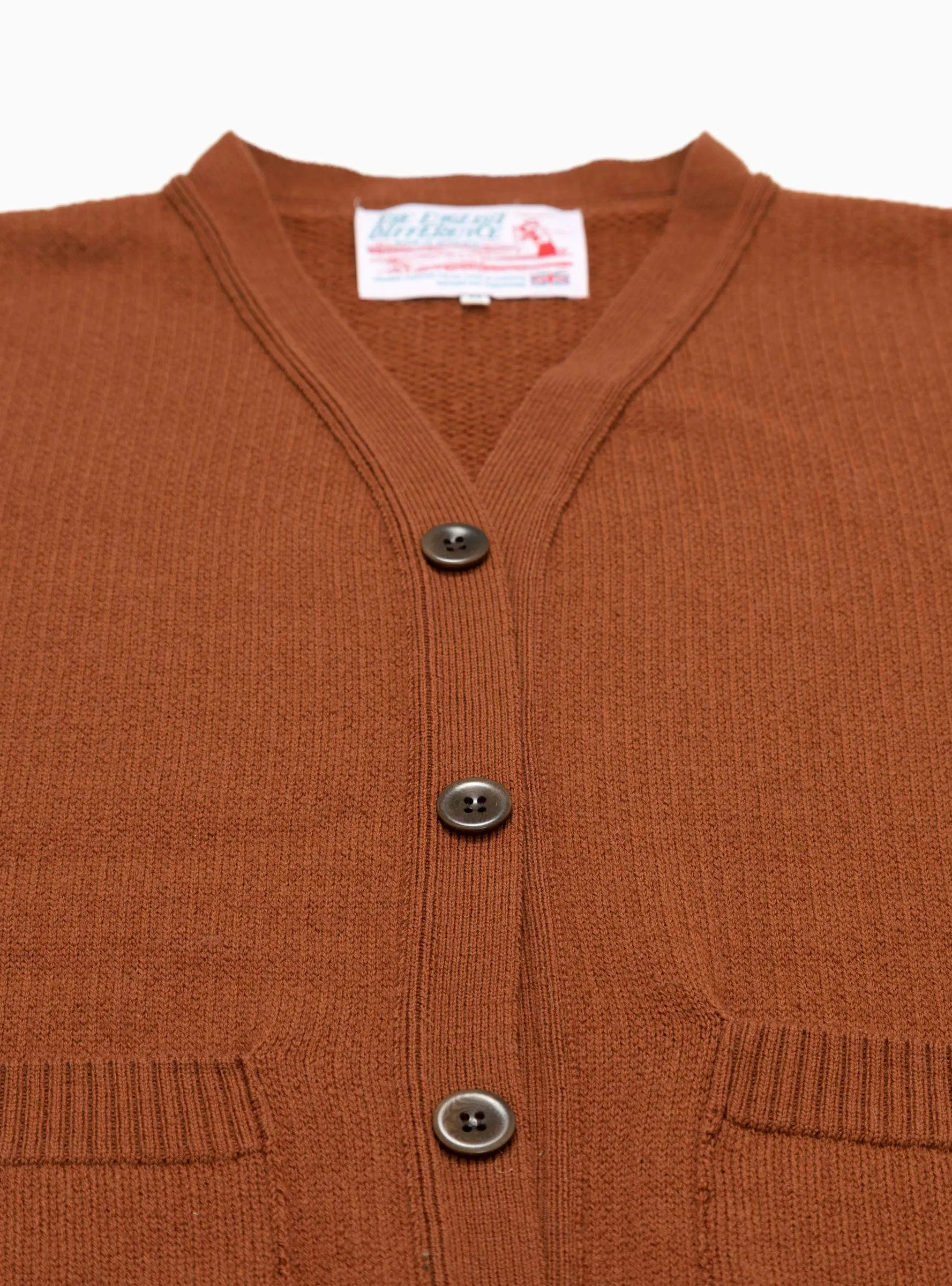 Merino Wool Button Vest Rust Brown