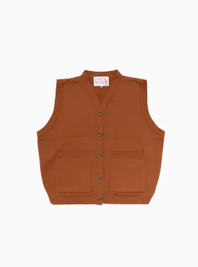 Merino Wool Button Vest Rust Brown