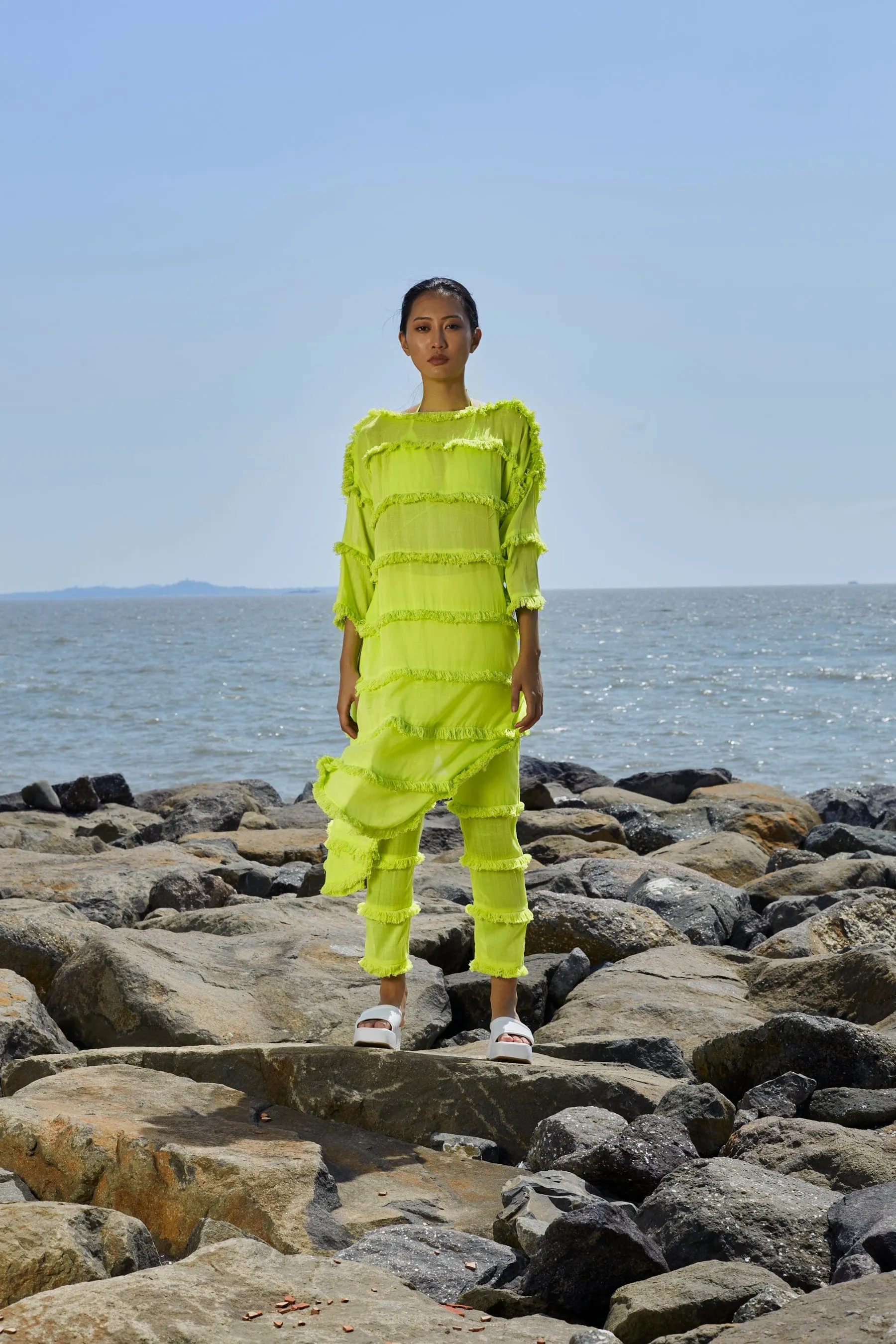 Neon Green Tassle Tier Tunic