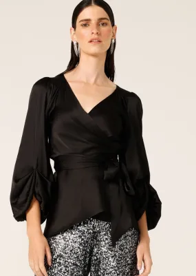 Nolana Wrap Tunic Top - Black