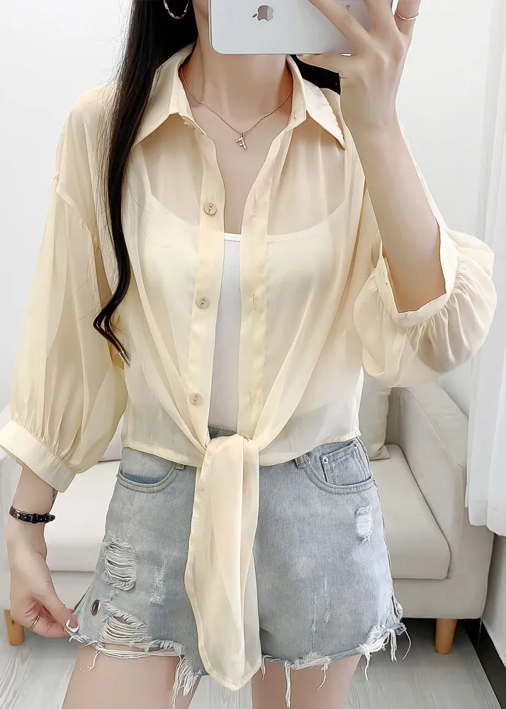 Novelty Yellow Solid Button Cotton Thin Cardigan Summer AS1017