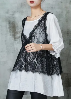 Organic White Oversized Lace Vest And Tanks Two Pieces Set Summer JK1003