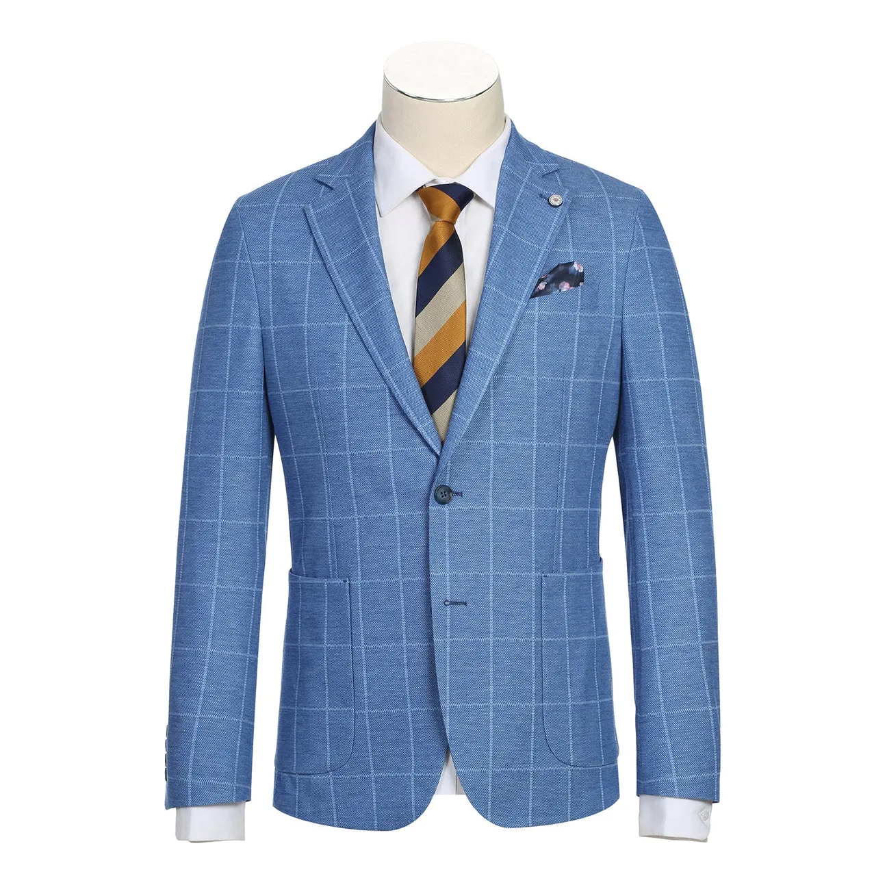 Pellagio Blue Plaid Men's Half Canvas Blazer PS23-6