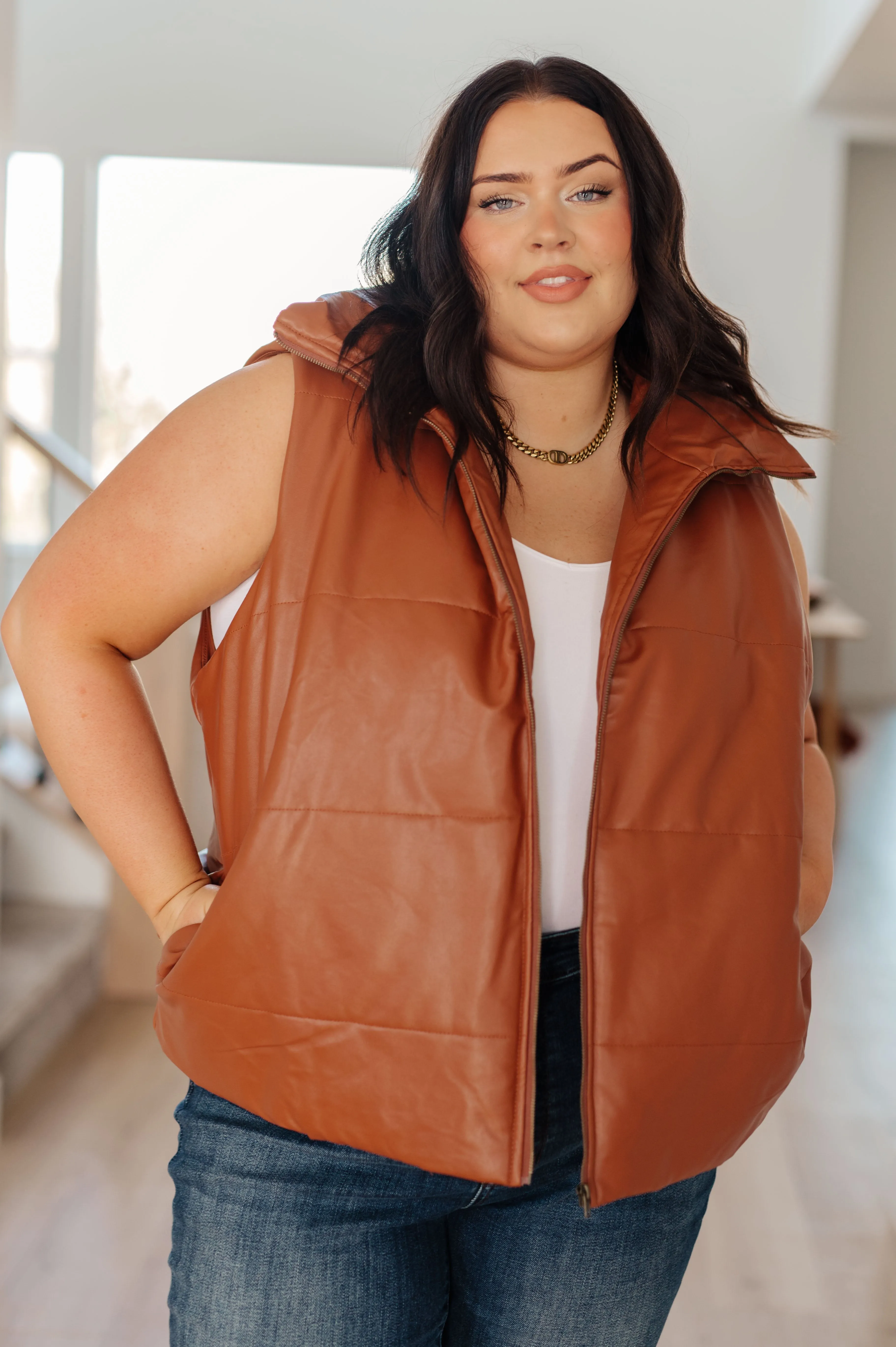 Persistence Pays Off Faux Leather Puffer Vest