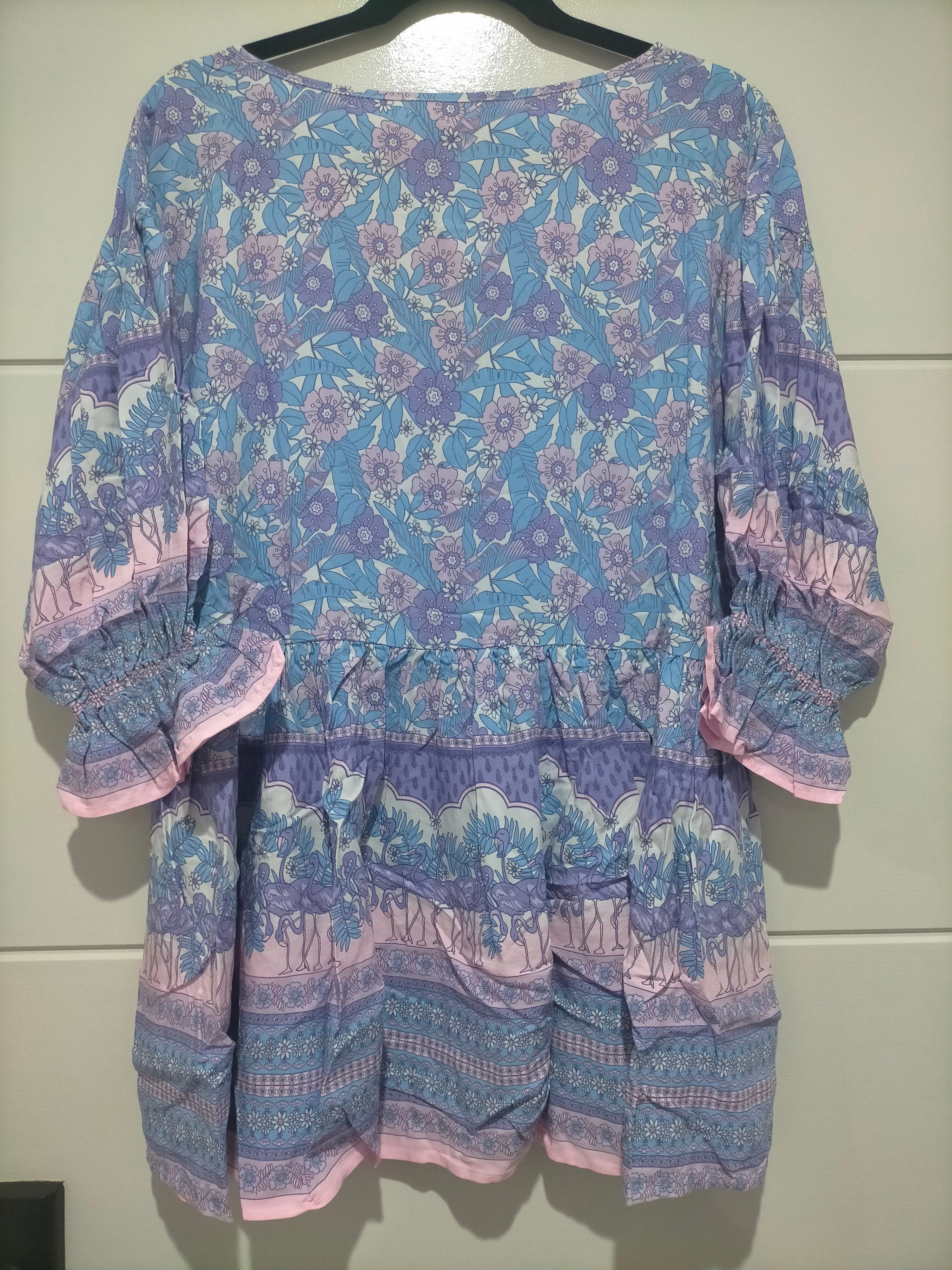 Pia Tunic Top Blue Flamingo Print