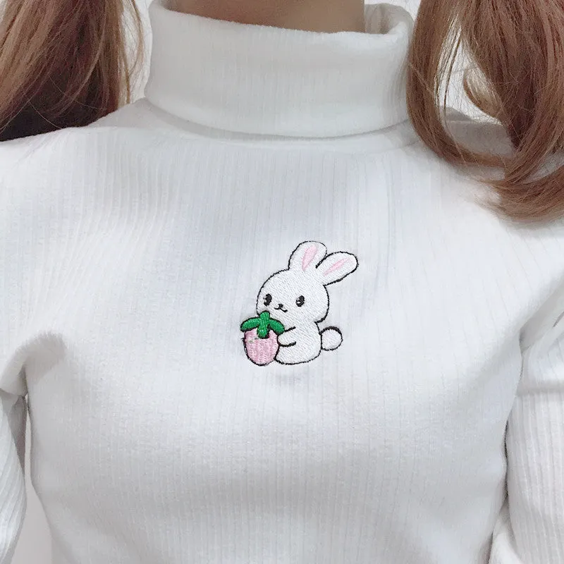 Rabbit Embroidery Turtleneck AD12724