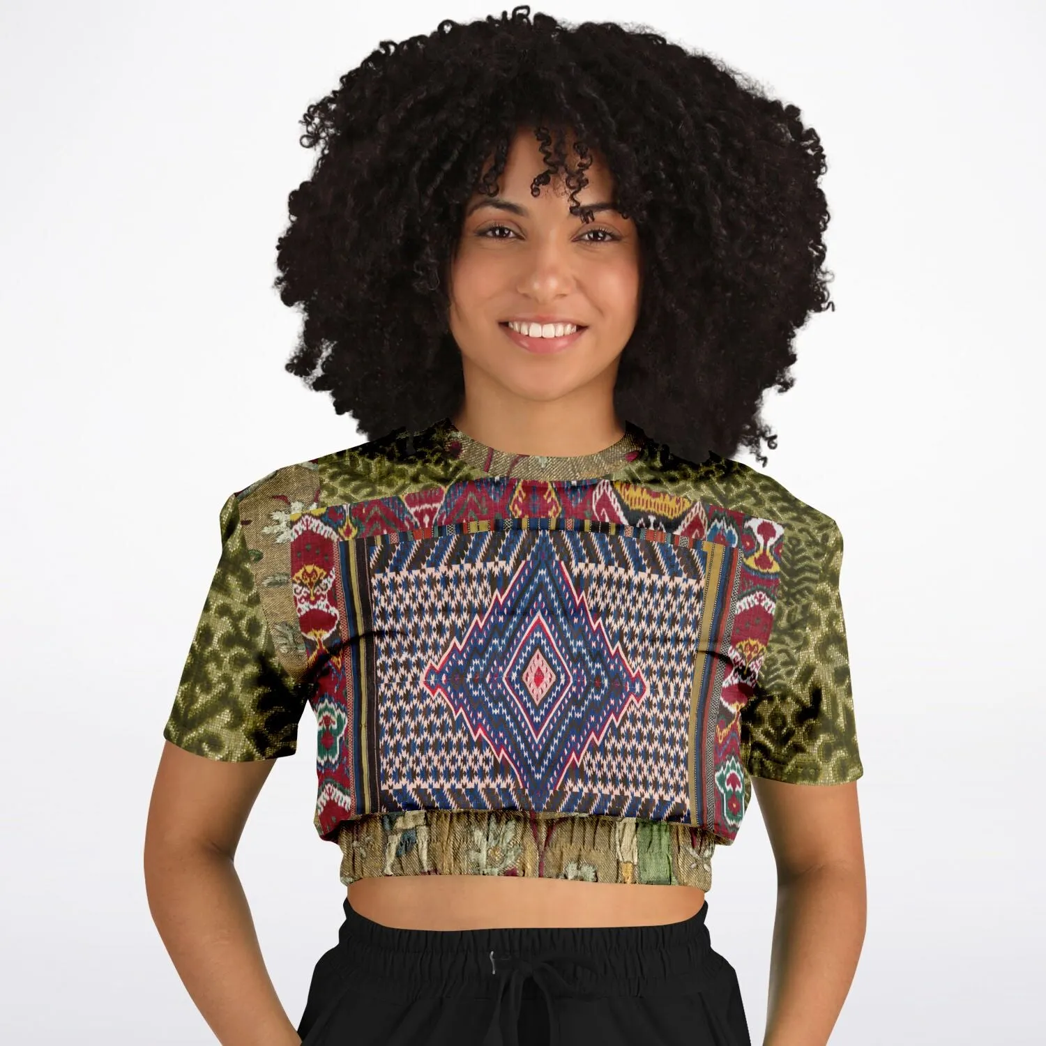 Red Melange Short Sleeve Cropped Eco-Poly Sweater