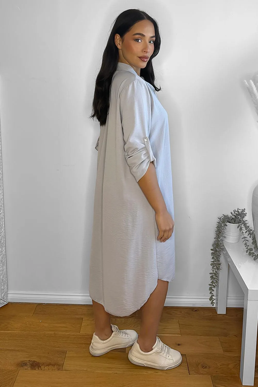 Rolled Up Sleeves Tunic Dress