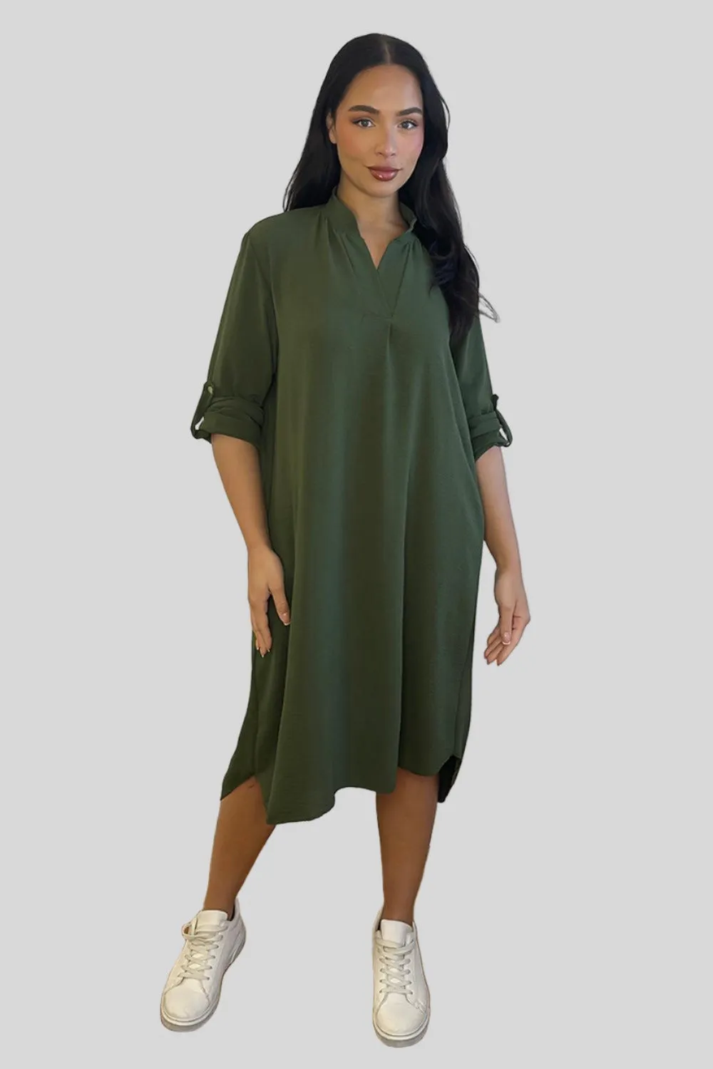 Rolled Up Sleeves Tunic Dress