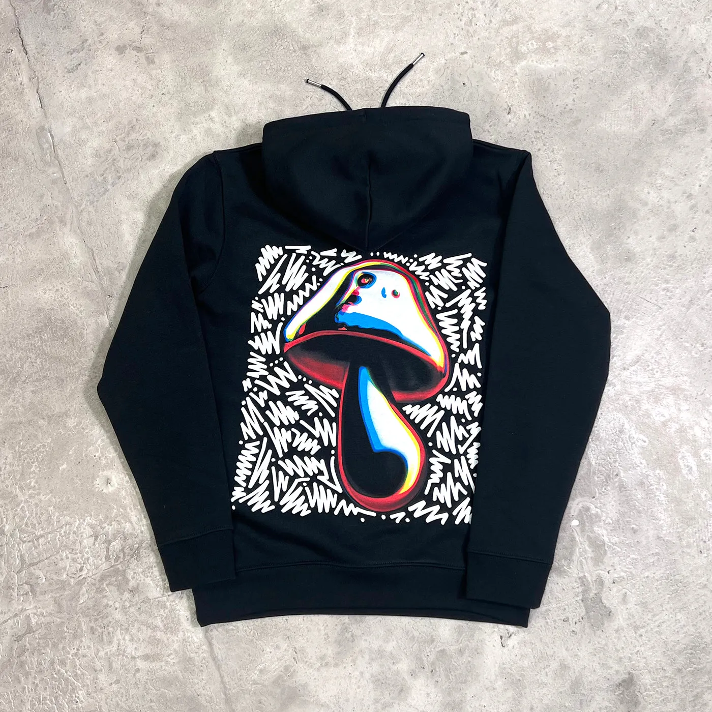 SHROOM DOODLE - Pullover Hood - Black