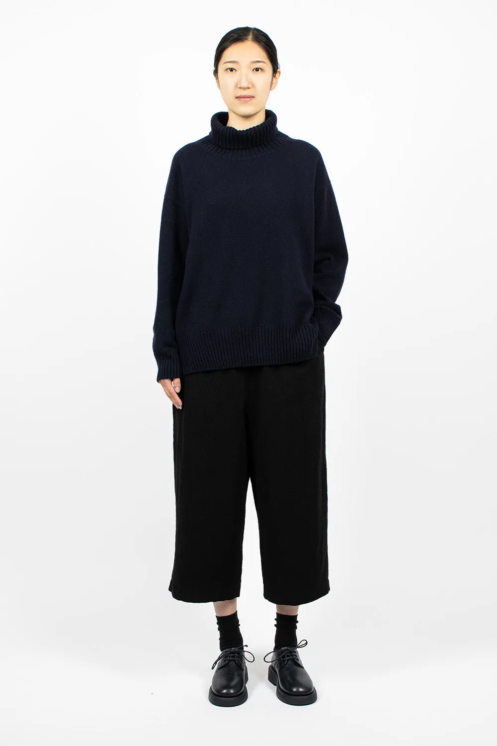 Side Slit Pullover Turtleneck Navy