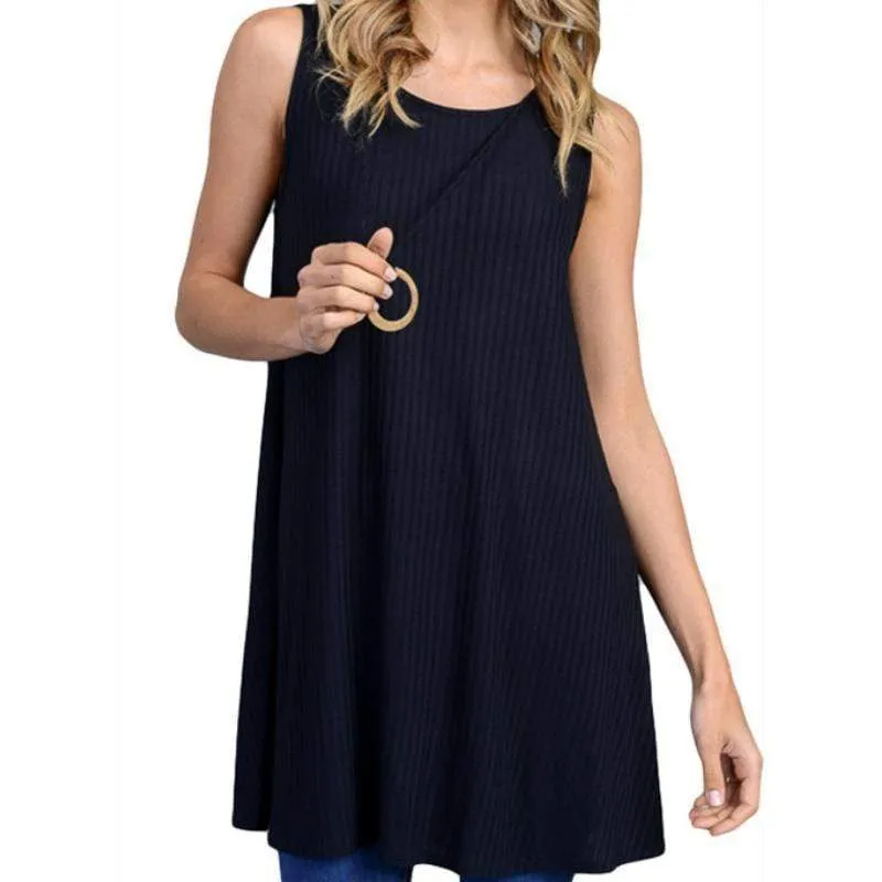 Sleeveless Ribbed Tunic Top Black