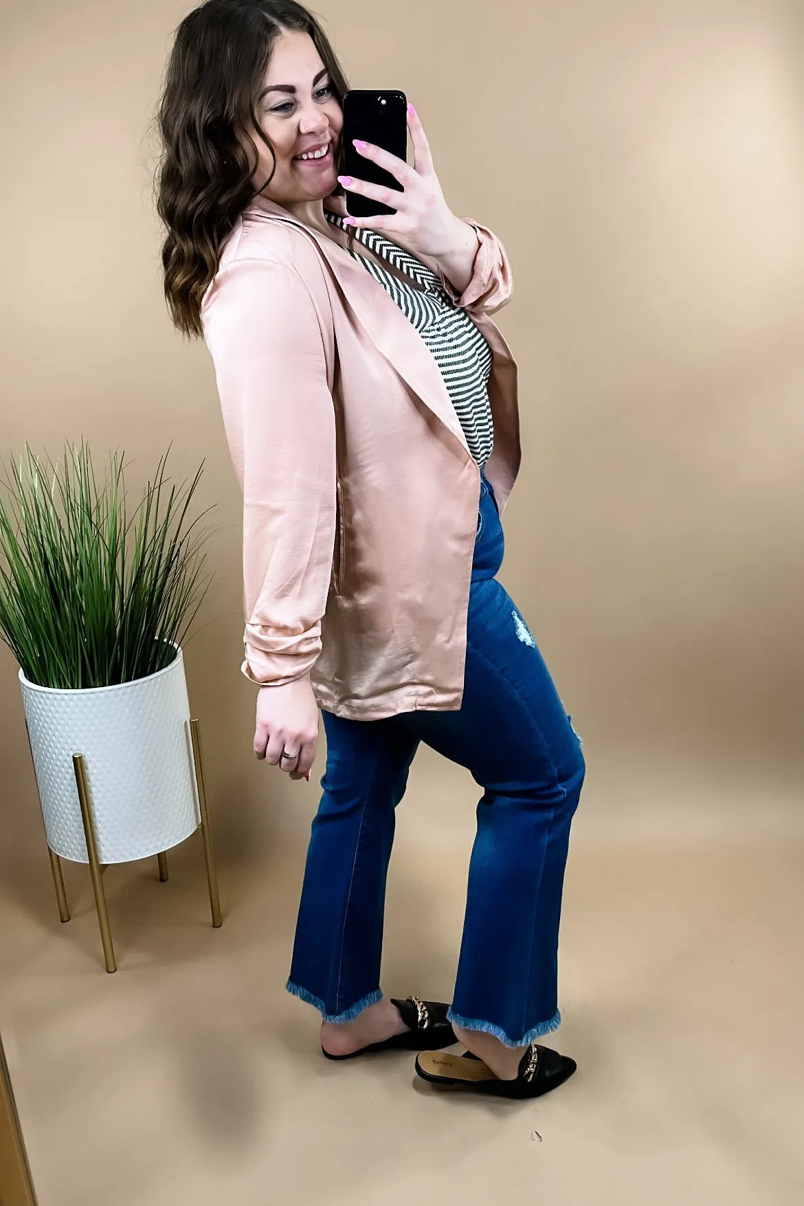 Strictly Professional- {Black, Blush & Blue} Lightweight Open Jacket w/ Shoulder Pads