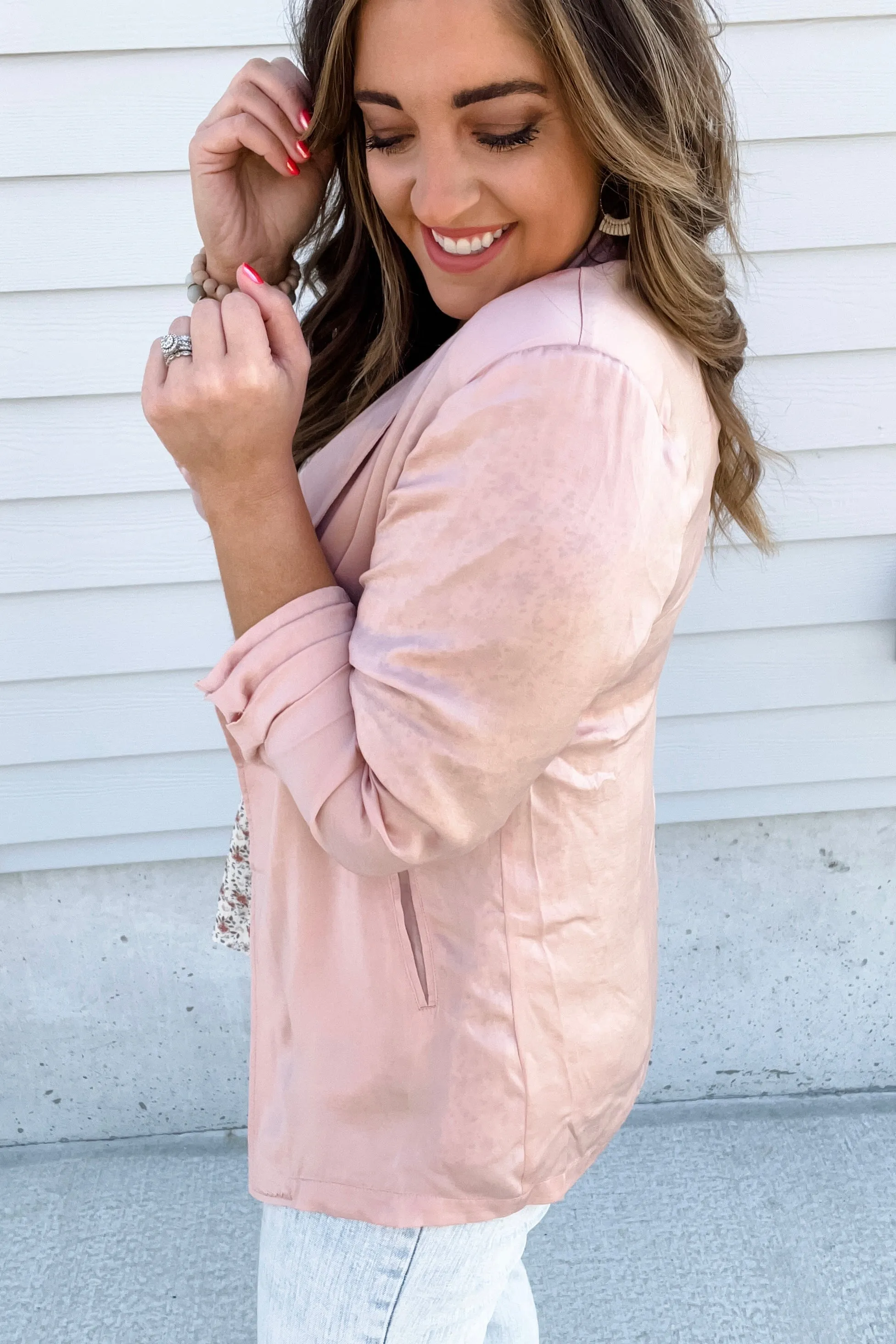 Strictly Professional- {Black, Blush & Blue} Lightweight Open Jacket w/ Shoulder Pads