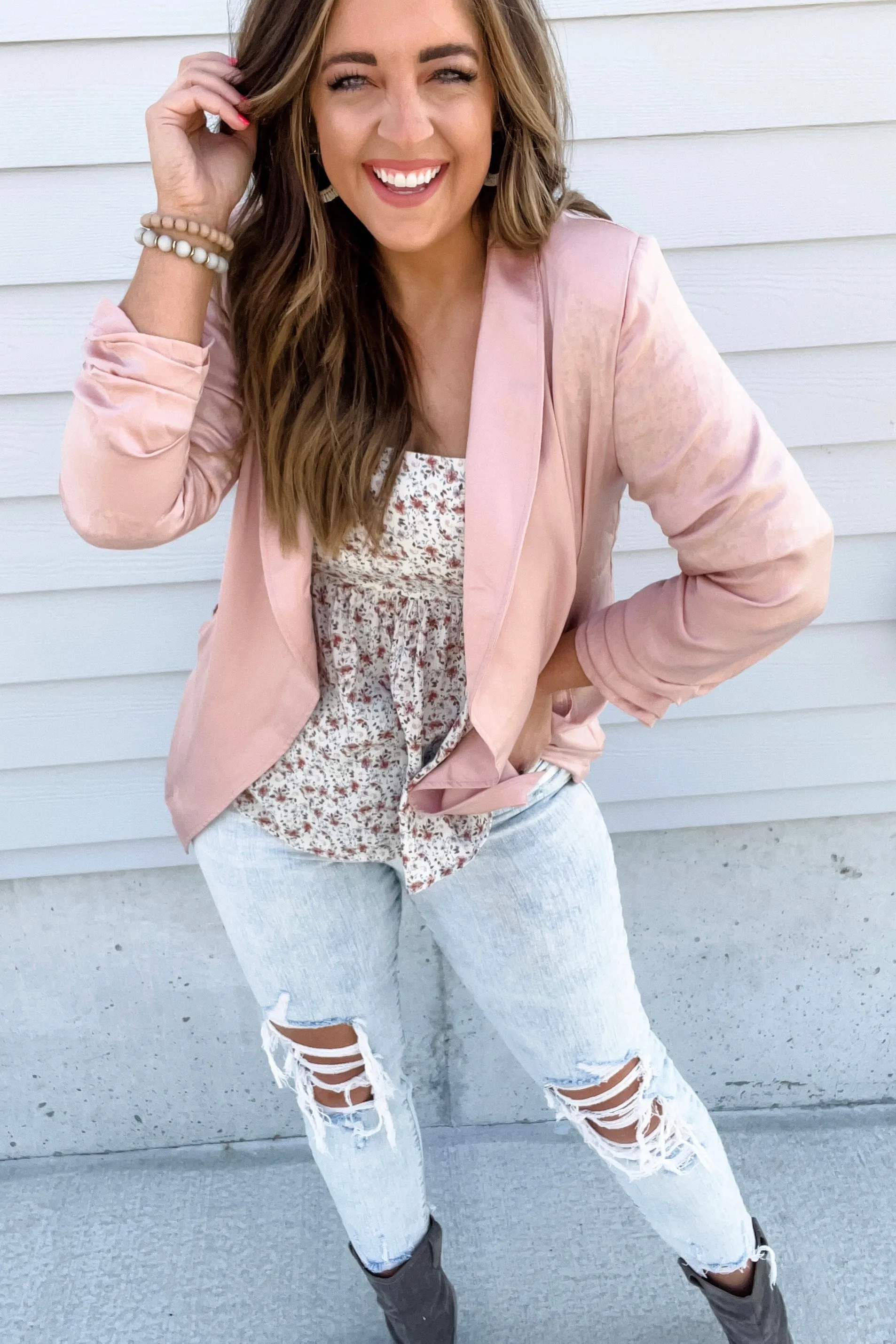 Strictly Professional- {Black, Blush & Blue} Lightweight Open Jacket w/ Shoulder Pads