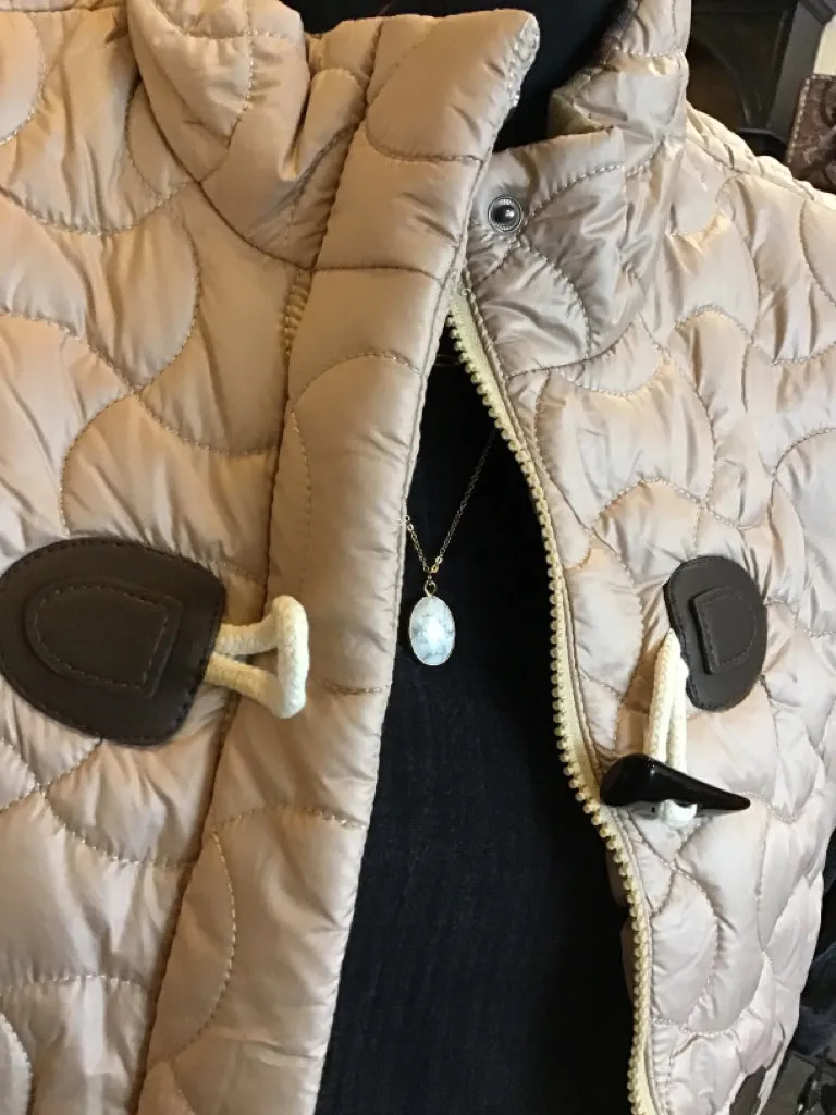 Tan Quilted Toggle Button Vest - SML