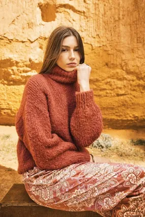 Terracotta Soft Cable Knit Turtleneck