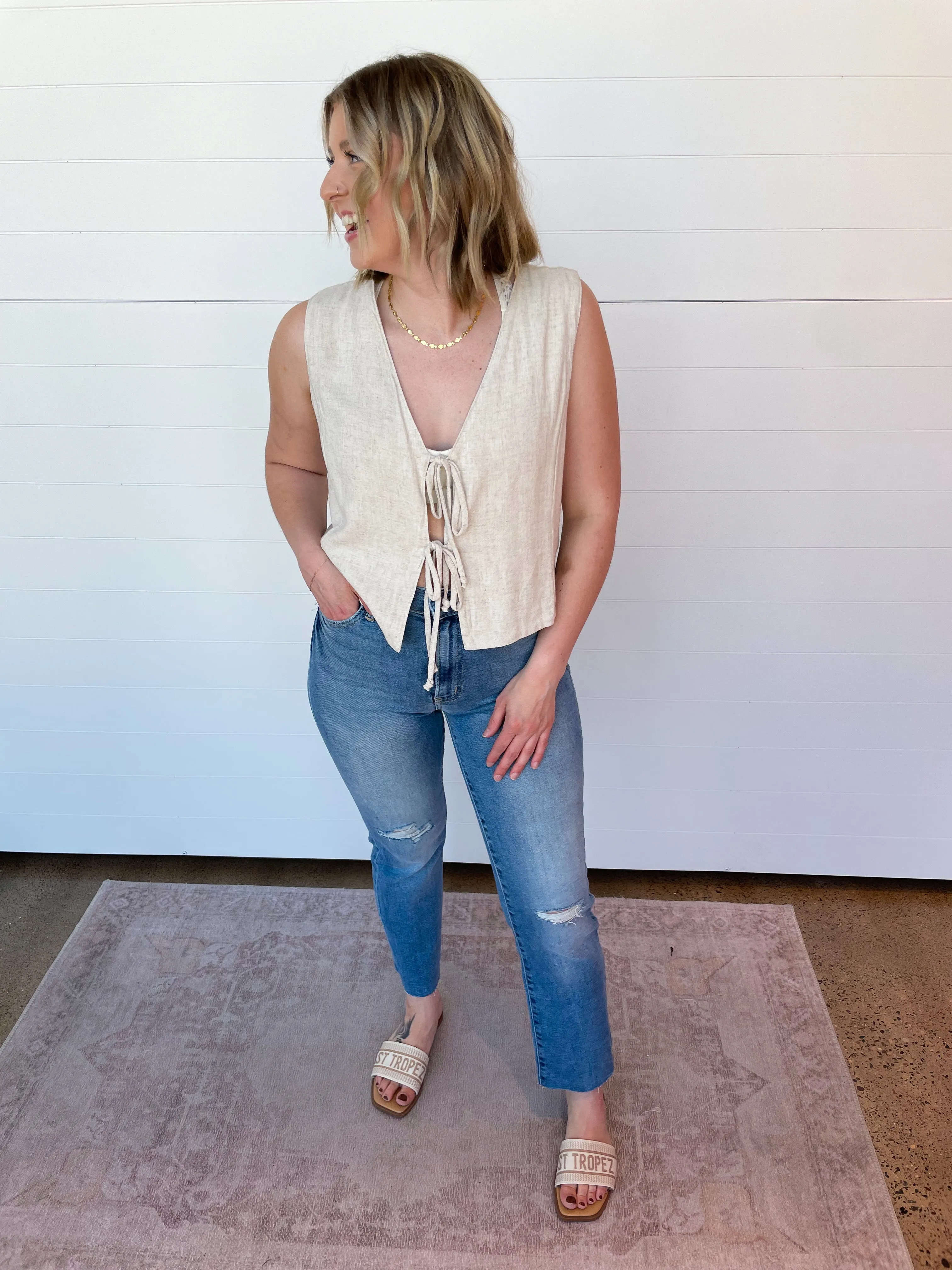 The Delilah Linen Tie Vest